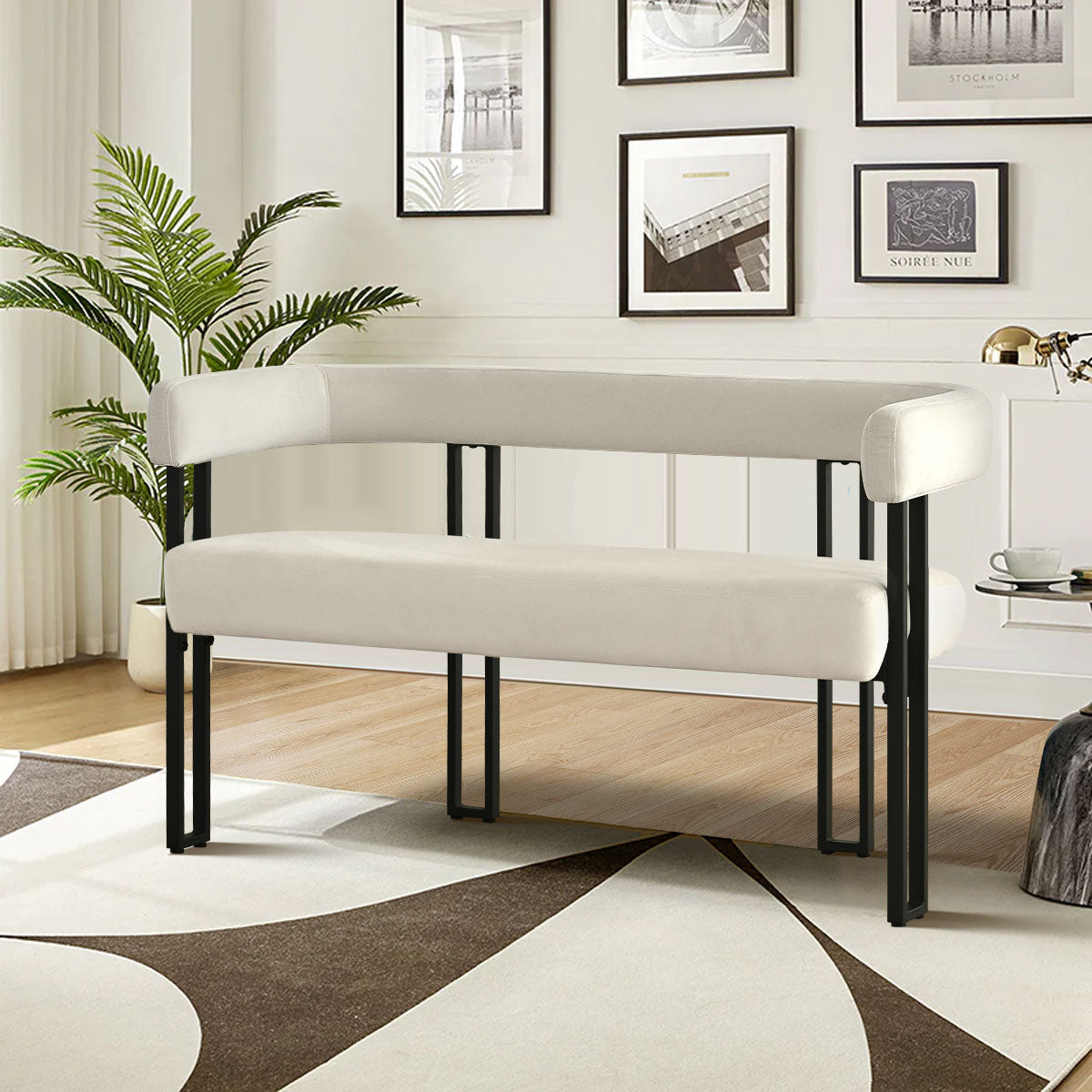 Mia 48.5" Modern Velvet Bench Loveseat