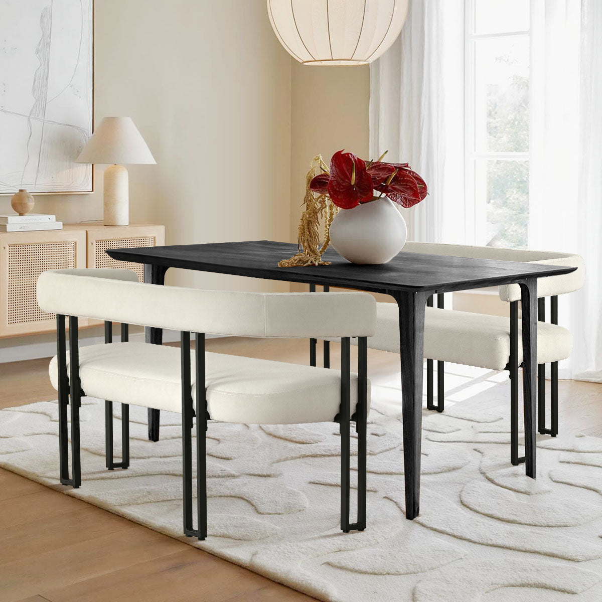 Mia 48.5" Modern Velvet Bench Loveseat