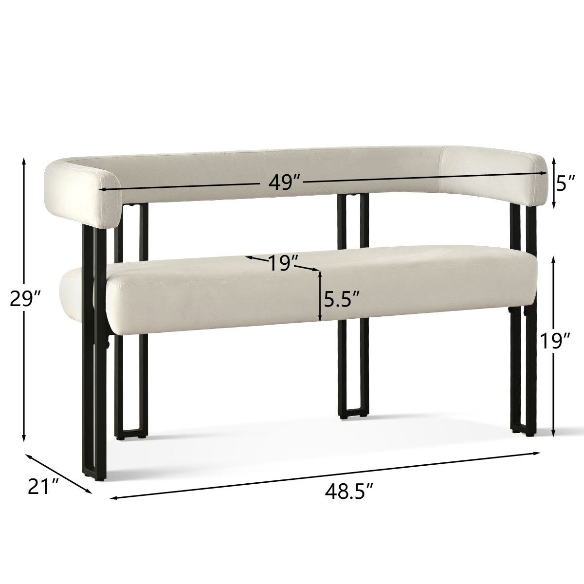 Mia 48.5" Modern Velvet Bench Loveseat