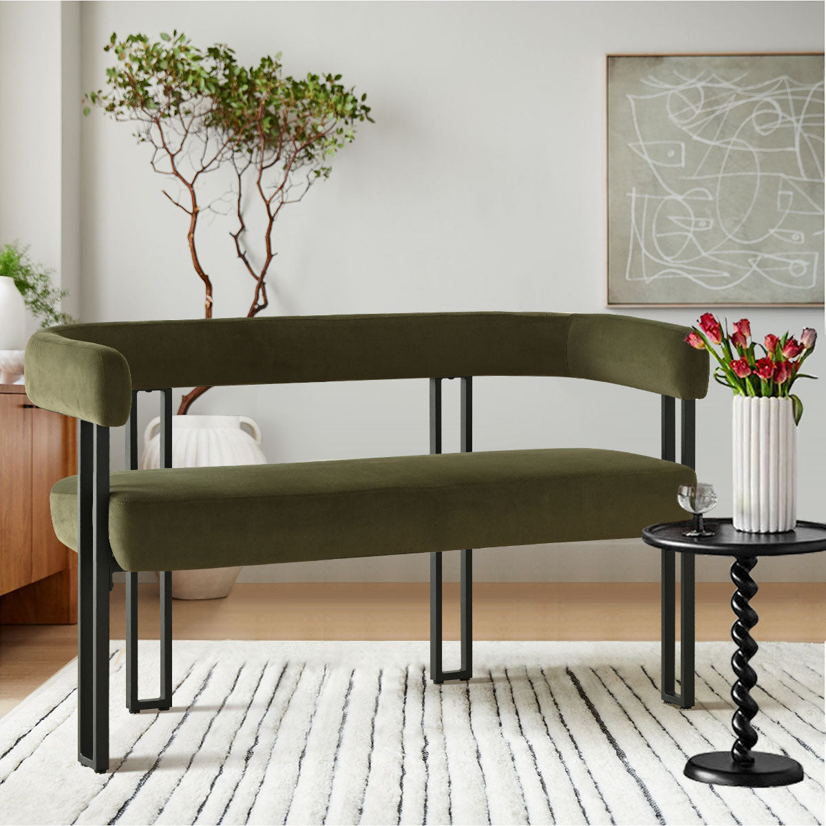 Mia 48.5" Modern Velvet Bench Loveseat