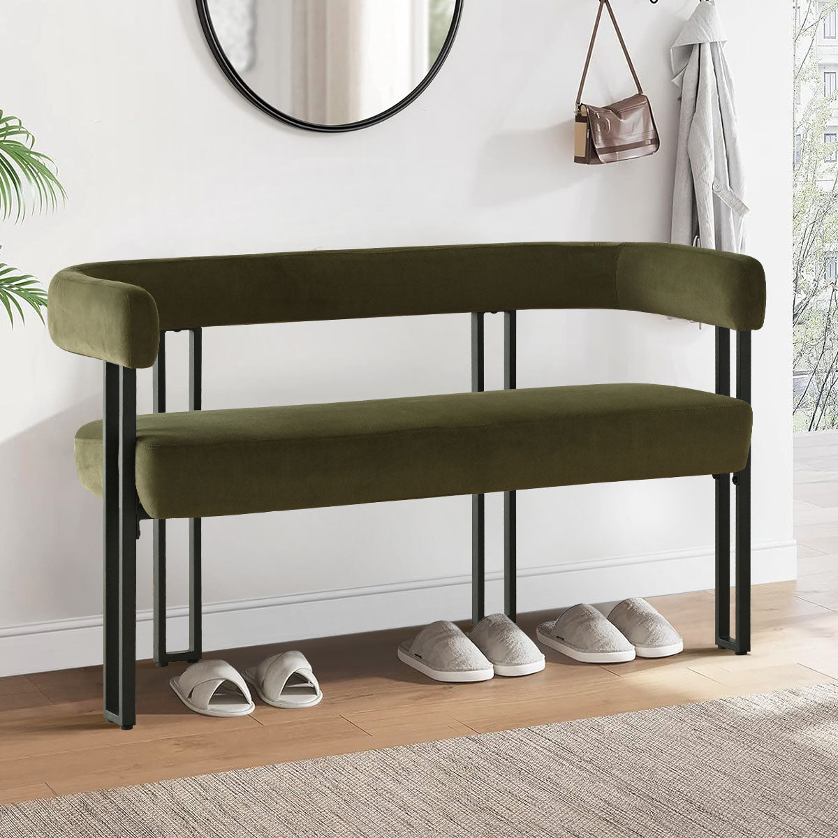 Mia 48.5" Modern Velvet Bench Loveseat