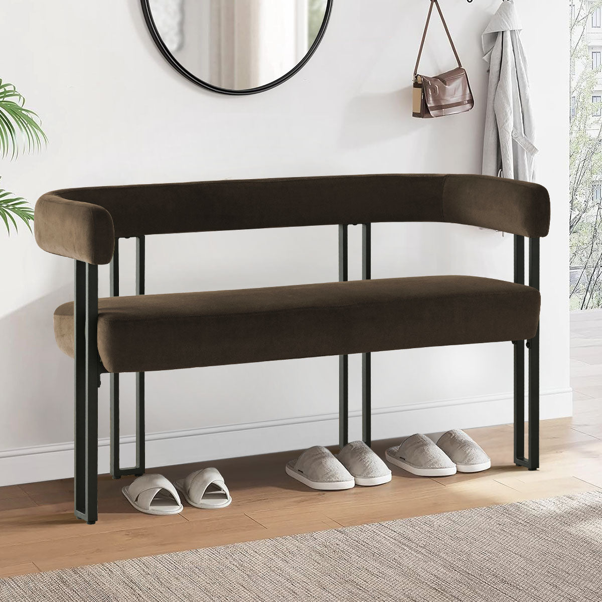Mia 48.5" Modern Velvet Bench Loveseat