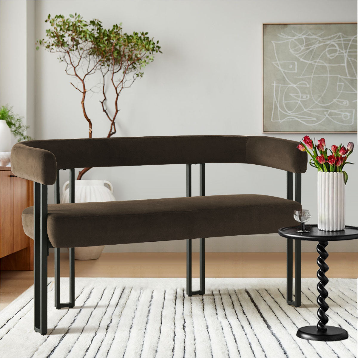 Mia 48.5" Modern Velvet Bench Loveseat