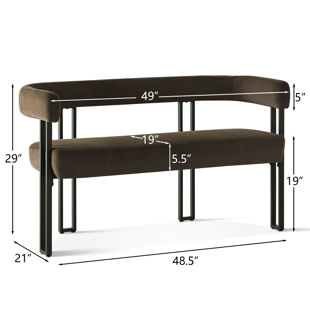 Mia 48.5" Modern Velvet Bench Loveseat