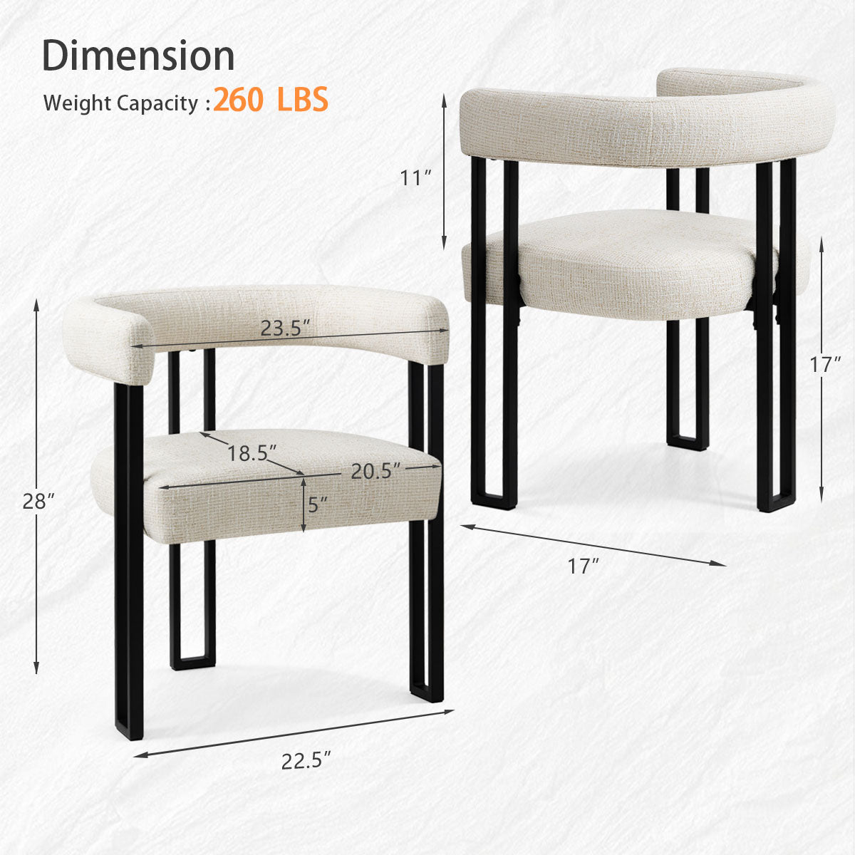 Mia Upholstered Dining Chair with Arms (Set of 2)