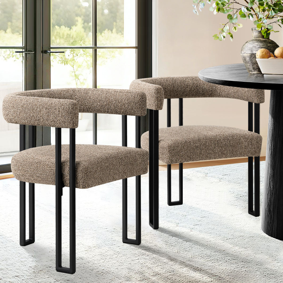 Mia Upholstered Dining Chair with Arms (Set of 2)