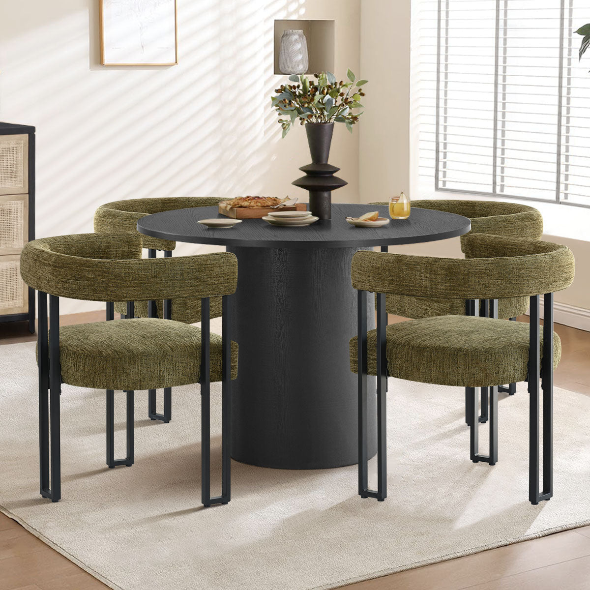 Mia Upholstered Chenille Dining Chair with Arms (Set of 4)