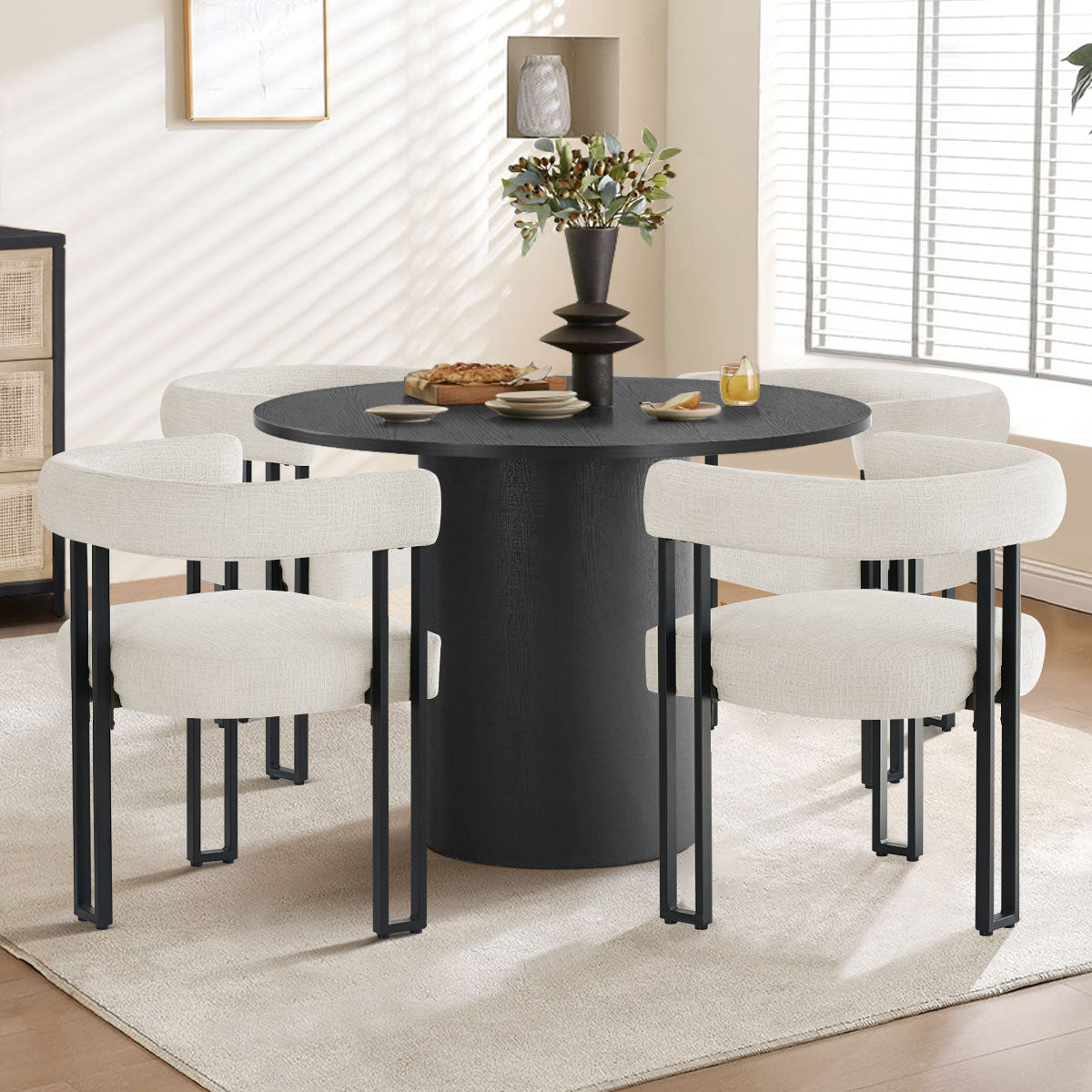 Mia Upholstered Chenille Dining Chair with Arms (Set of 4)