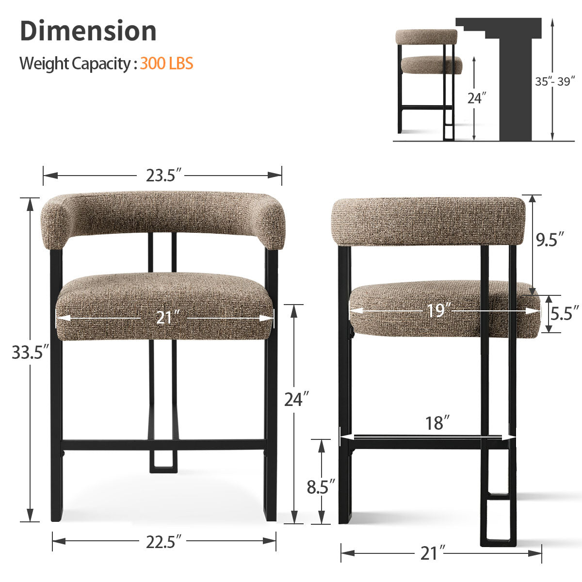 Mia 24" Modern Counter Stool with Arms (1-piece)