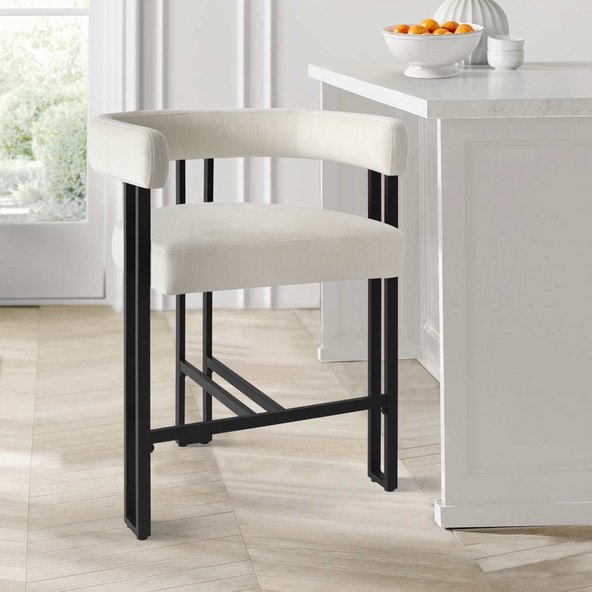 Mia 24" Modern Velvet Counter Stool with Arms (1-piece)