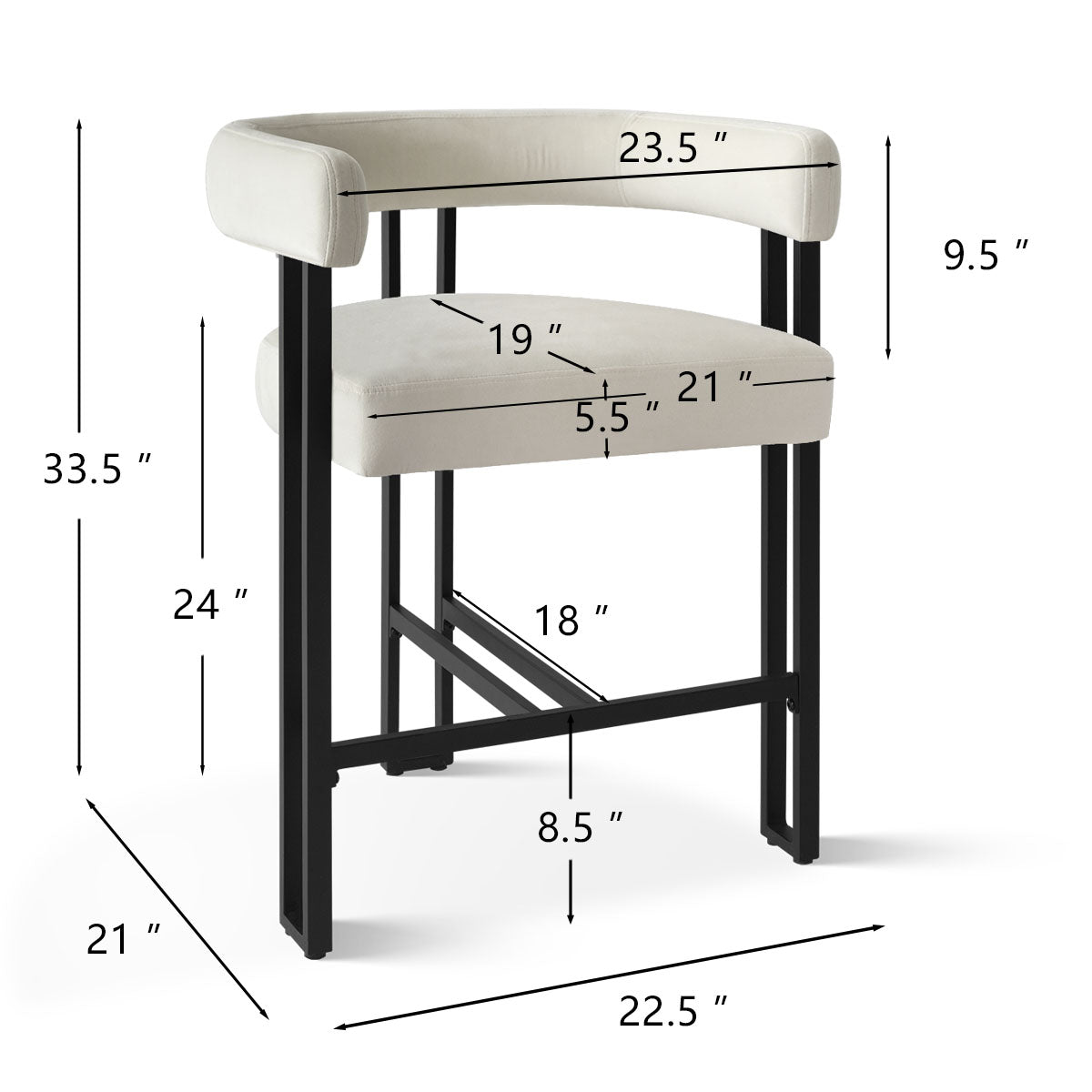 Mia 24" Modern Velvet Counter Stool with Arms (1-piece)