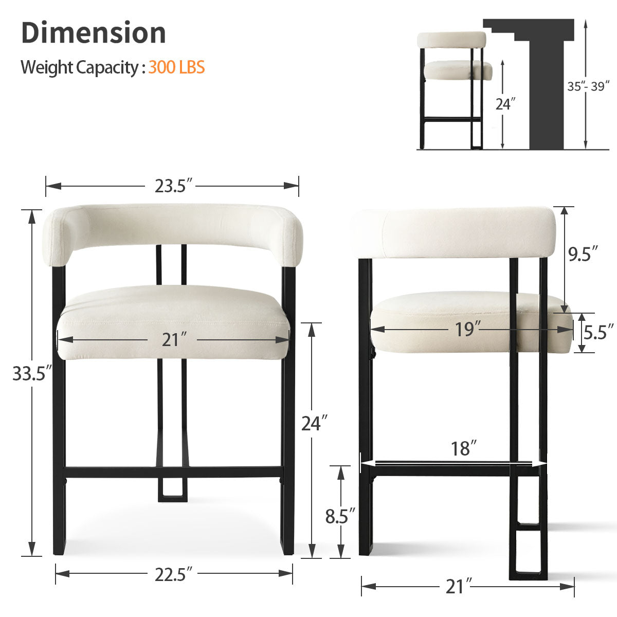 Mia 24" Modern Velvet Counter Stool with Arms (Set of 4)