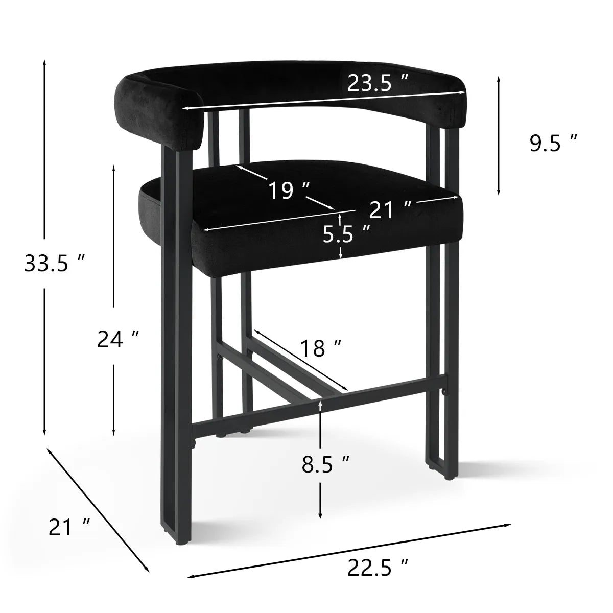 Mia 24" Modern Velvet Counter Stool with Arms (Set of 2)