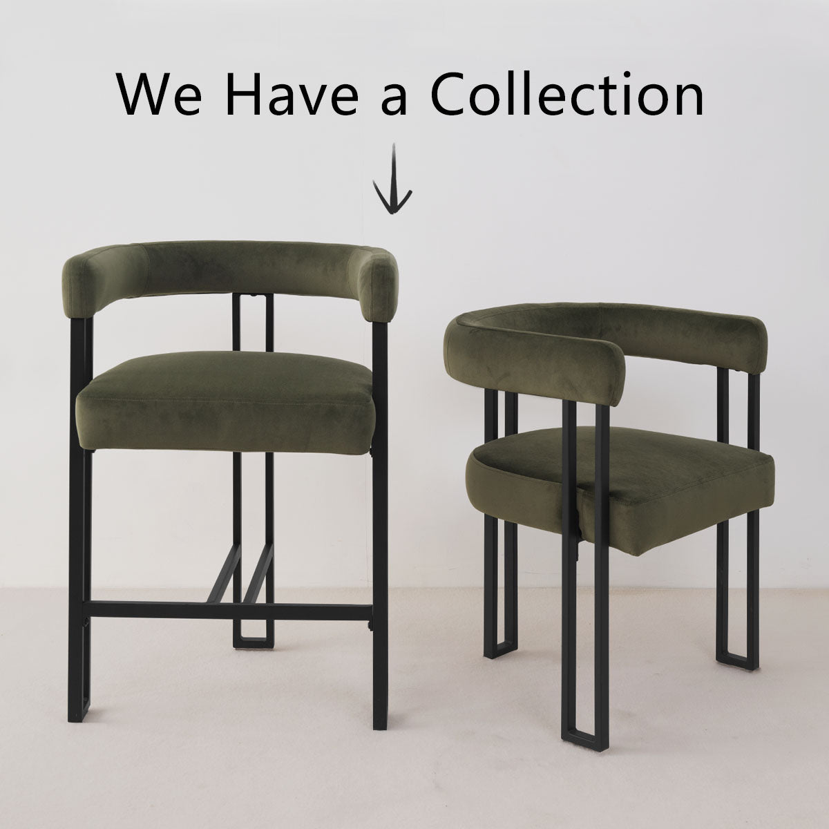 Mia 24" Modern Velvet Counter Stool with Arms (Set of 4)