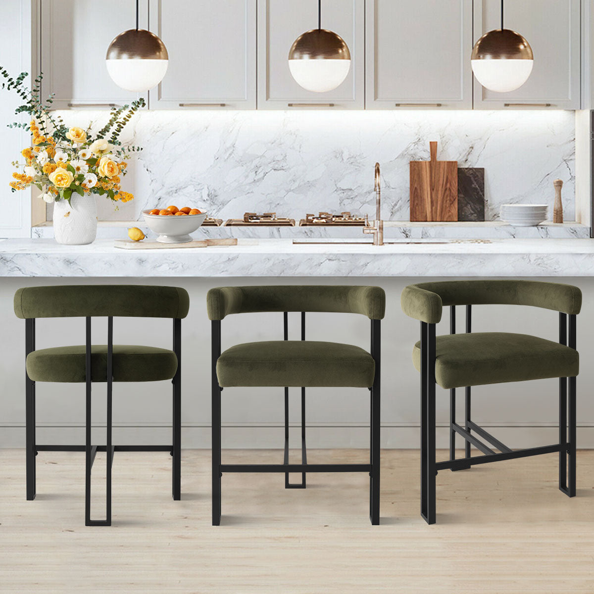 Mia 24" Modern Velvet Counter Stool with Arms (Set of 4)