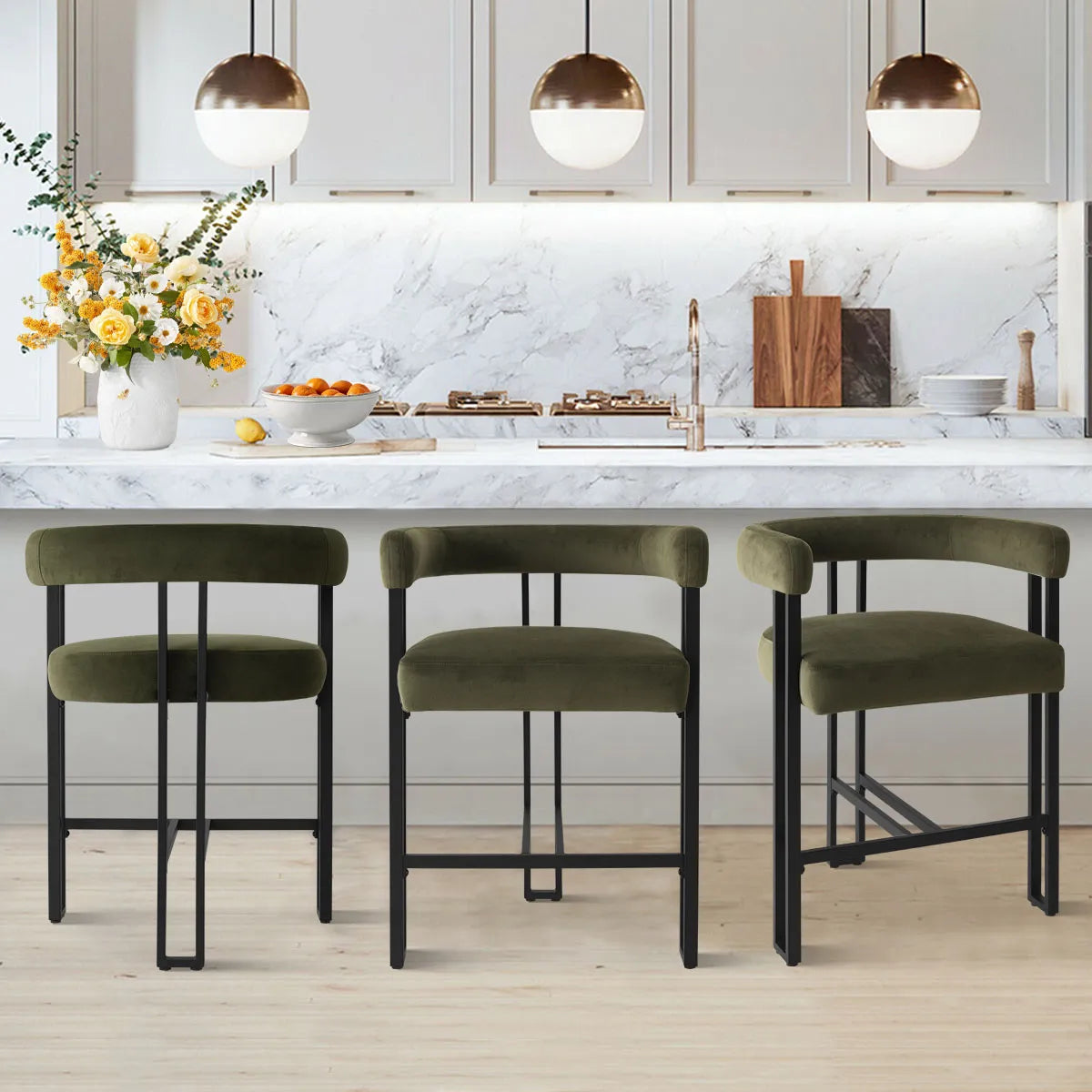 Mia 24" Modern Velvet Counter Stool with Arms (Set of 2)