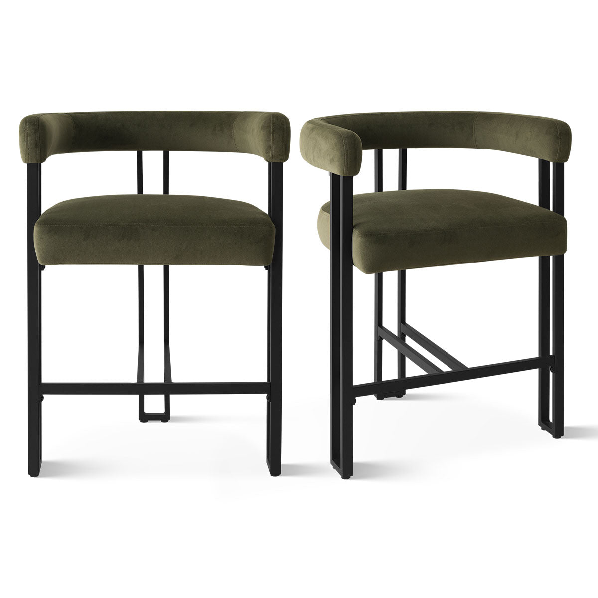 Mia 24" Modern Velvet Counter Stool with Arms (Set of 2)