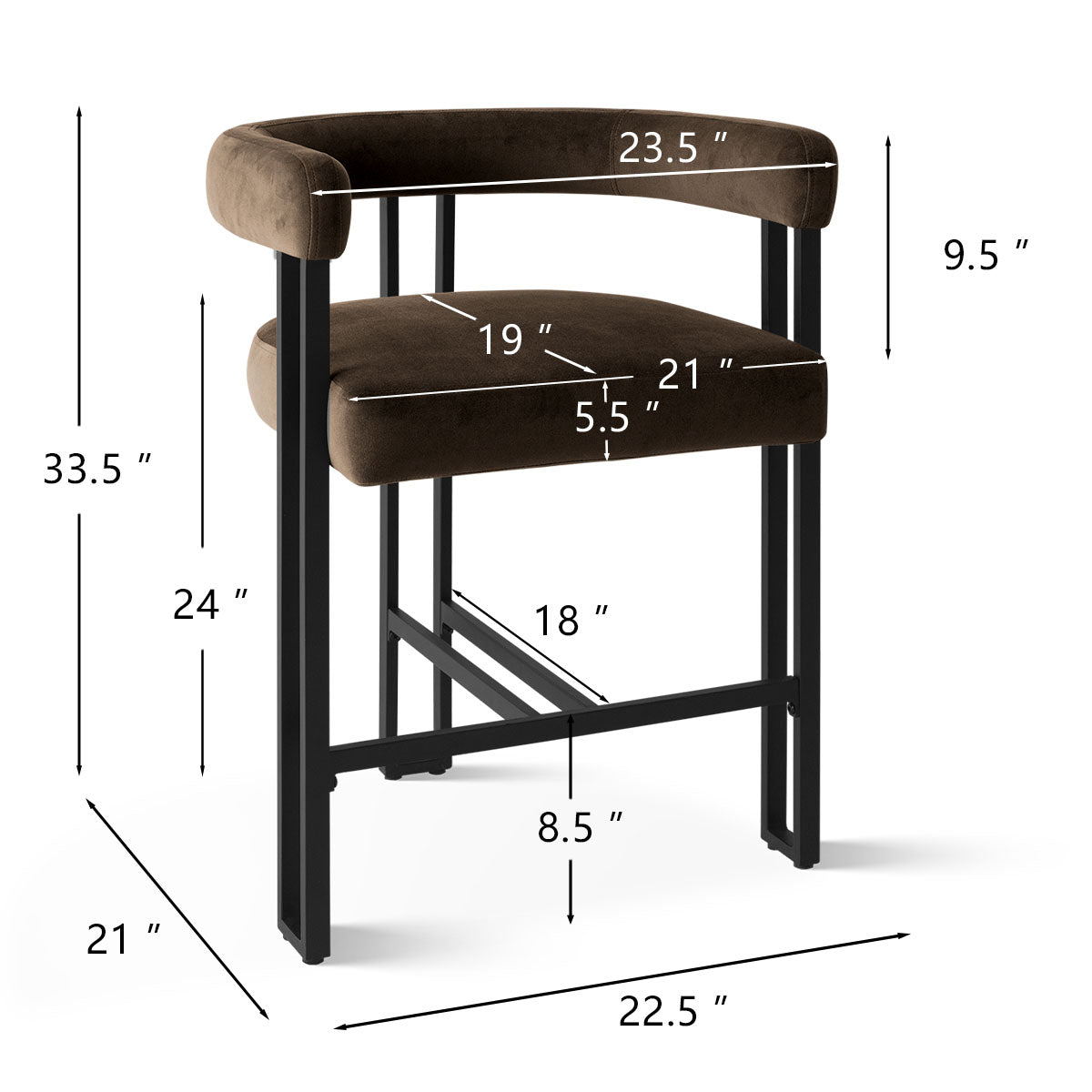 Mia 24" Modern Velvet Counter Stool with Arms (1-piece)