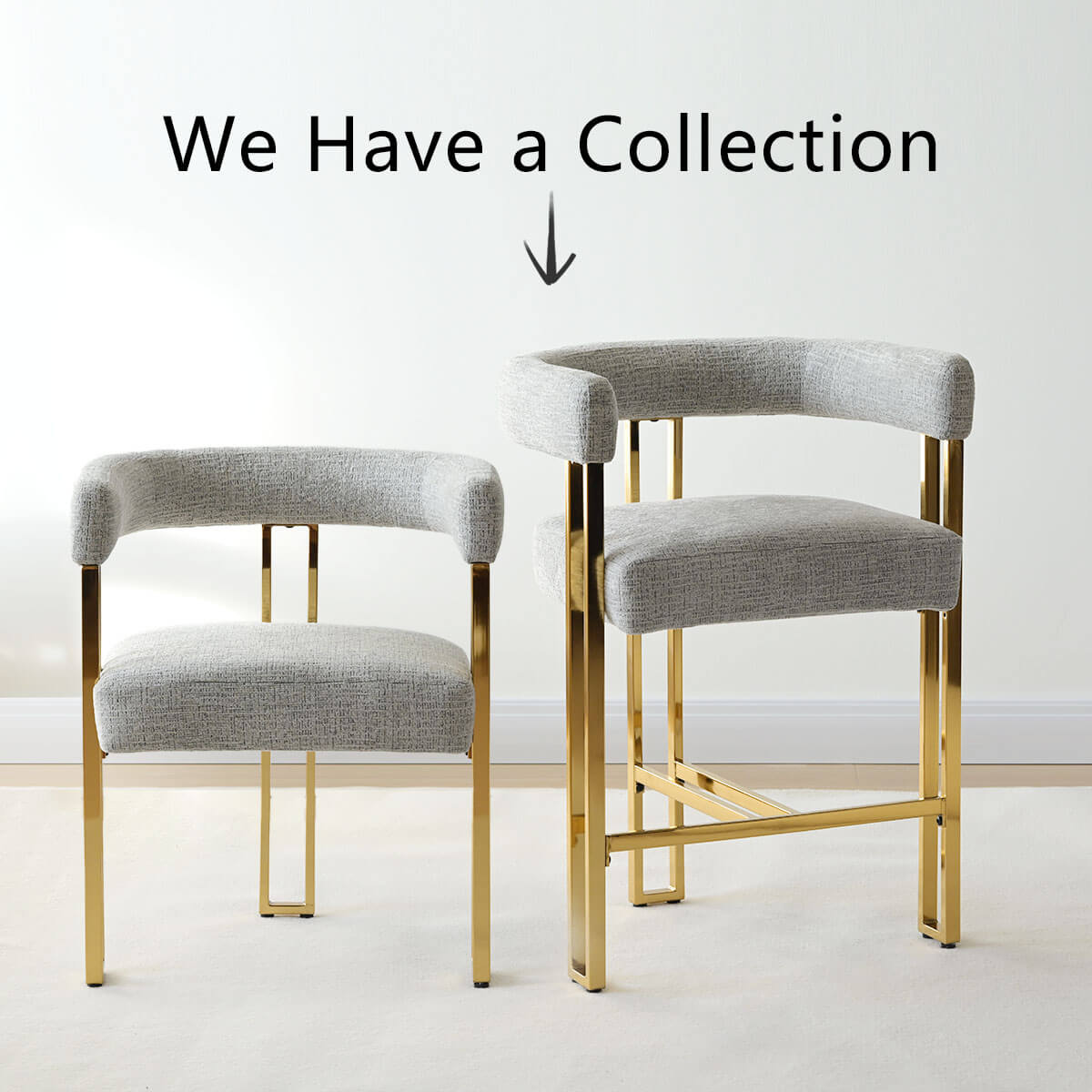 Mia 24" Modern Gold Chenille Dining Chair with Arms (Set of 6)