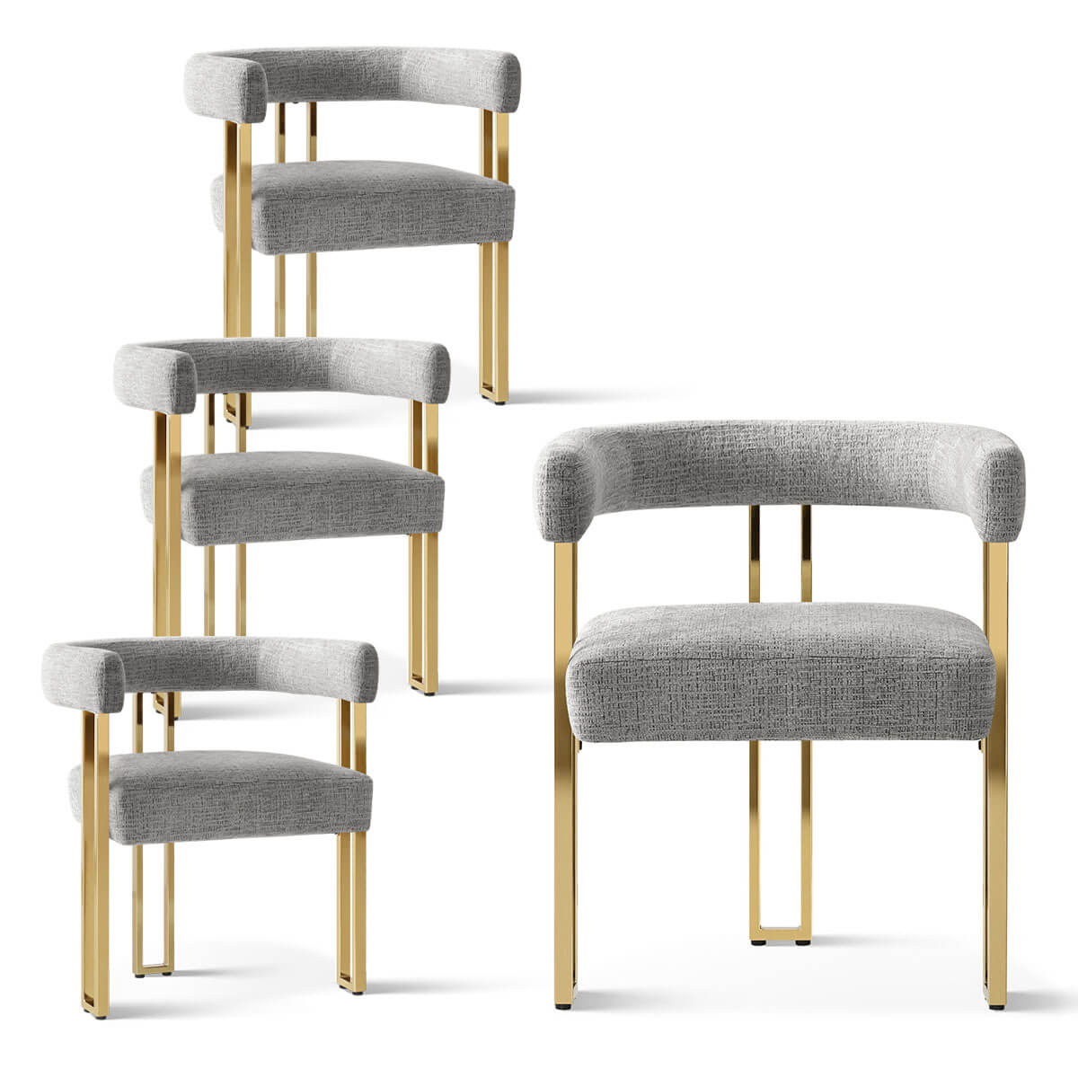 Mia 24" Modern Gold Chenille Dining Chair with Arms (Set of 4)