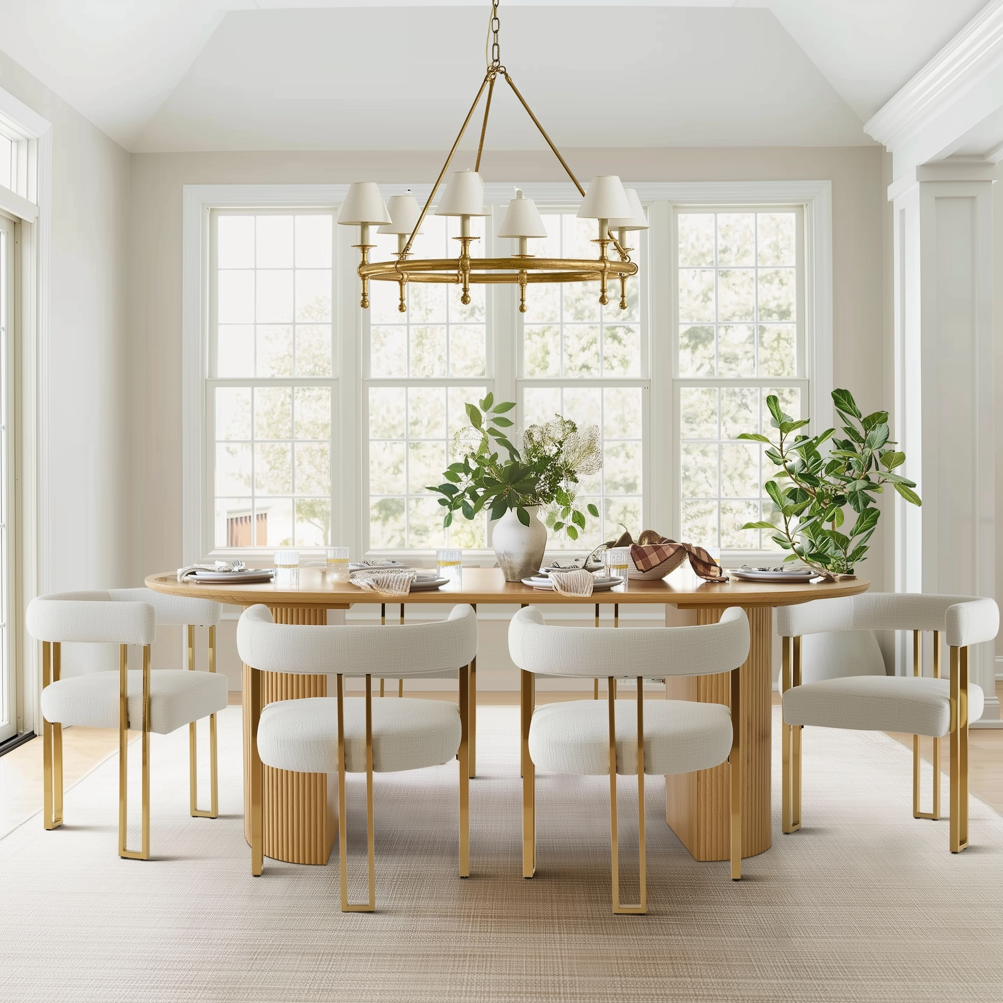 Mia 24" Modern Gold Chenille Dining Chair with Arms (Set of 6)