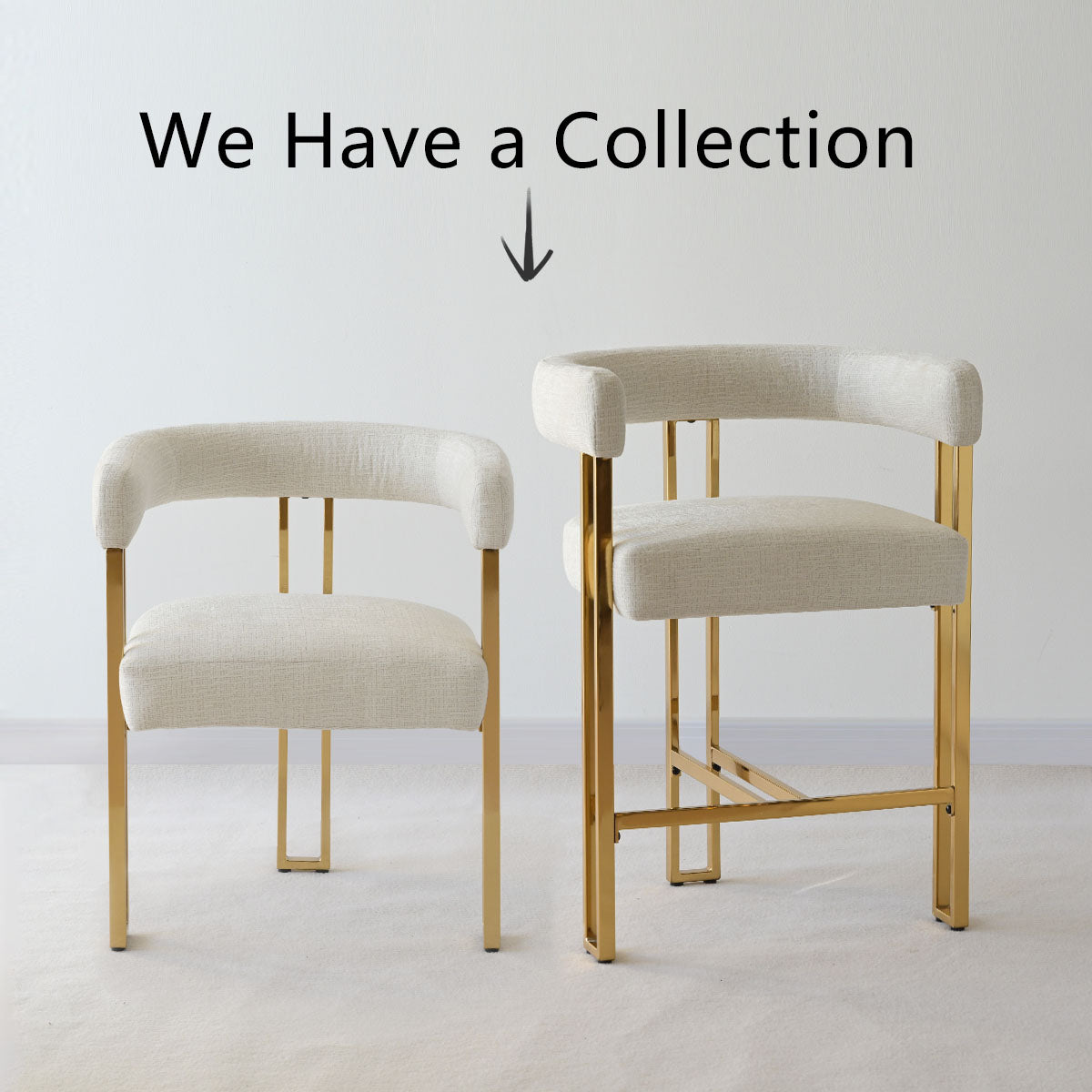 Mia 24" Modern Gold Chenille Dining Chair with Arms (Set of 6)