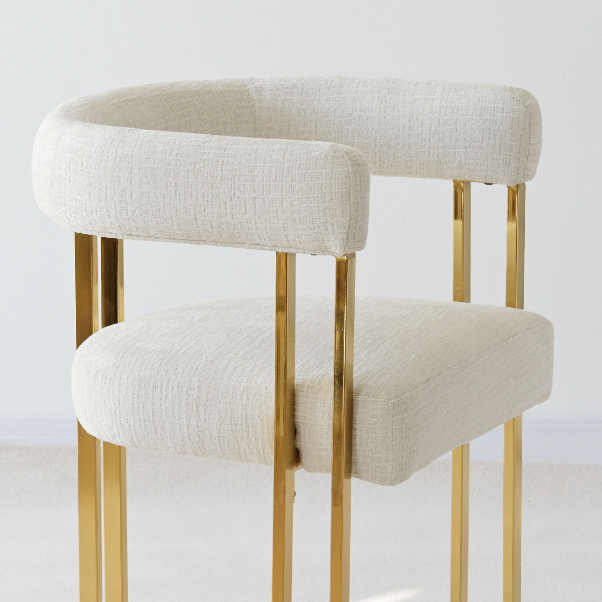 Mia 24" Modern Gold Chenille Dining Chair with Arms (Set of 6)