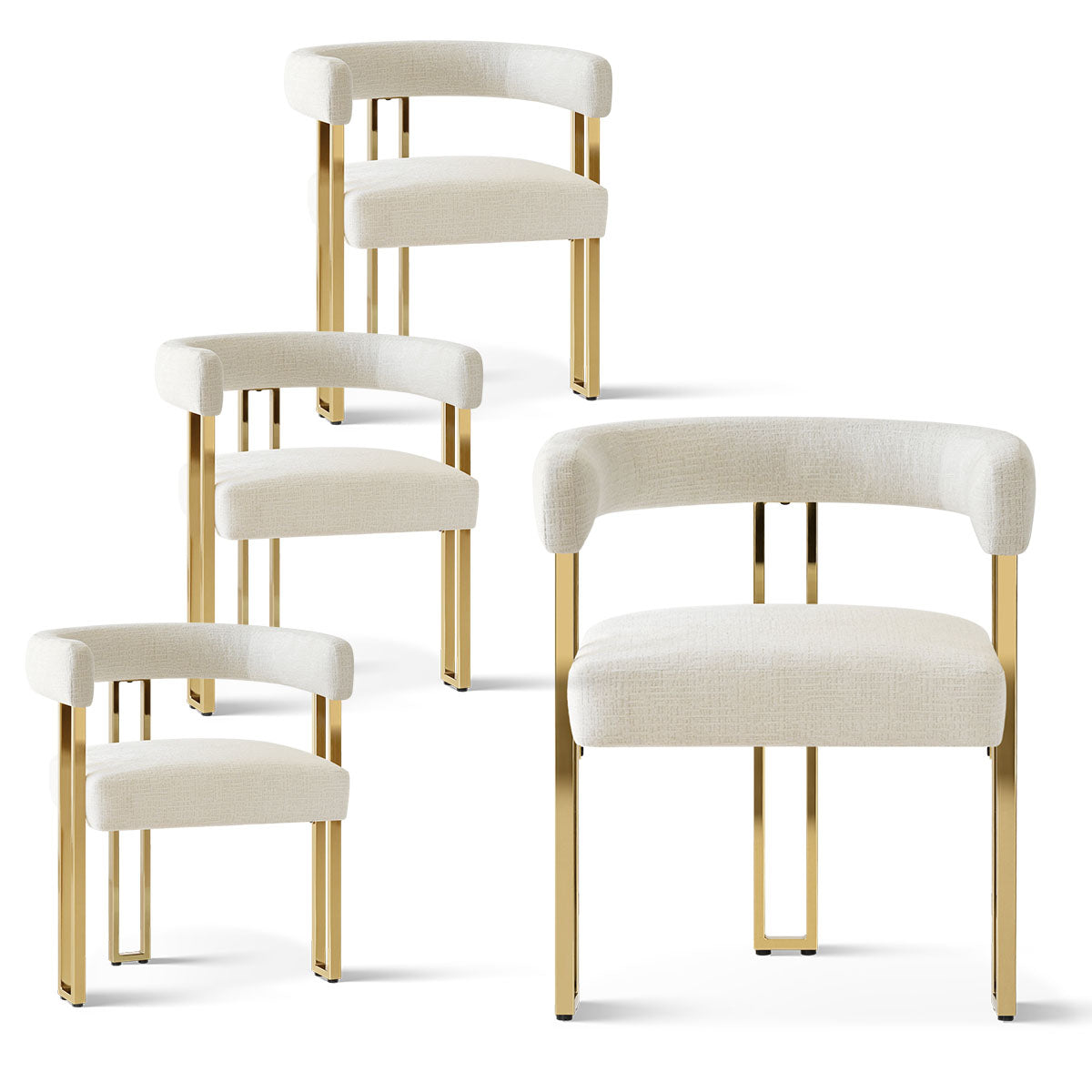 Mia 24" Modern Gold Chenille Dining Chair with Arms (Set of 4)