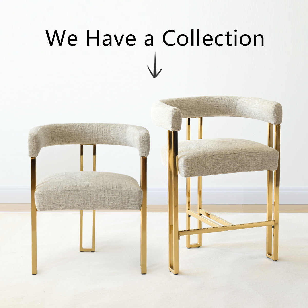 Mia 24" Modern Gold Chenille Dining Chair with Arms (Set of 6)