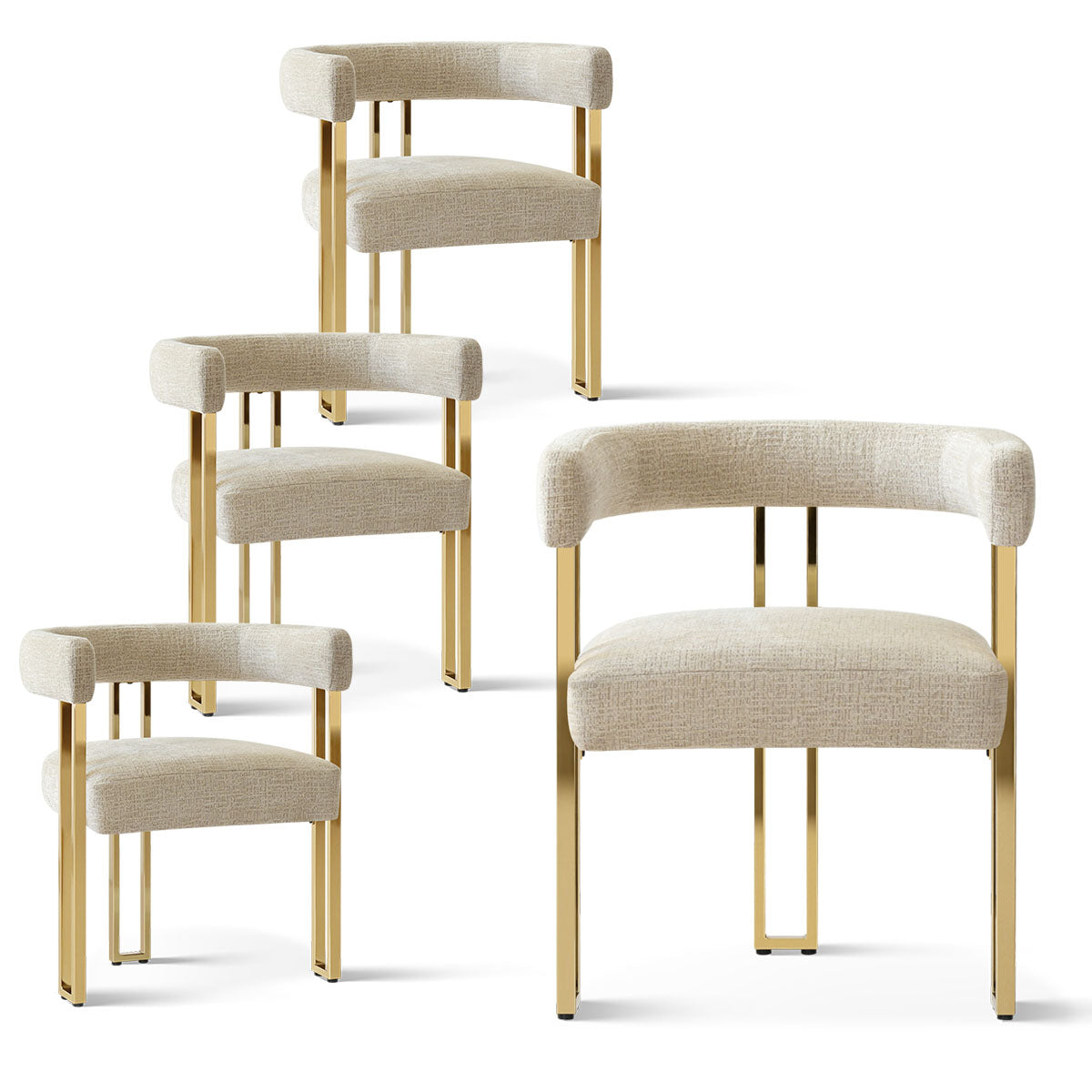 Mia 24" Modern Gold Chenille Dining Chair with Arms (Set of 4)