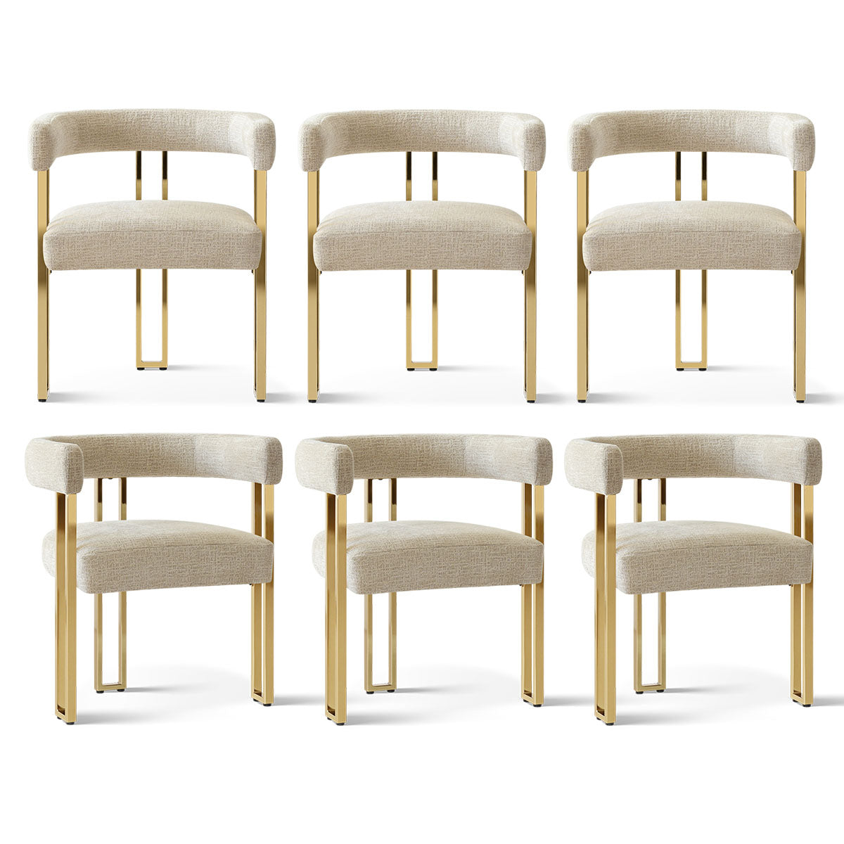 Mia 24" Modern Gold Chenille Dining Chair with Arms (Set of 6)