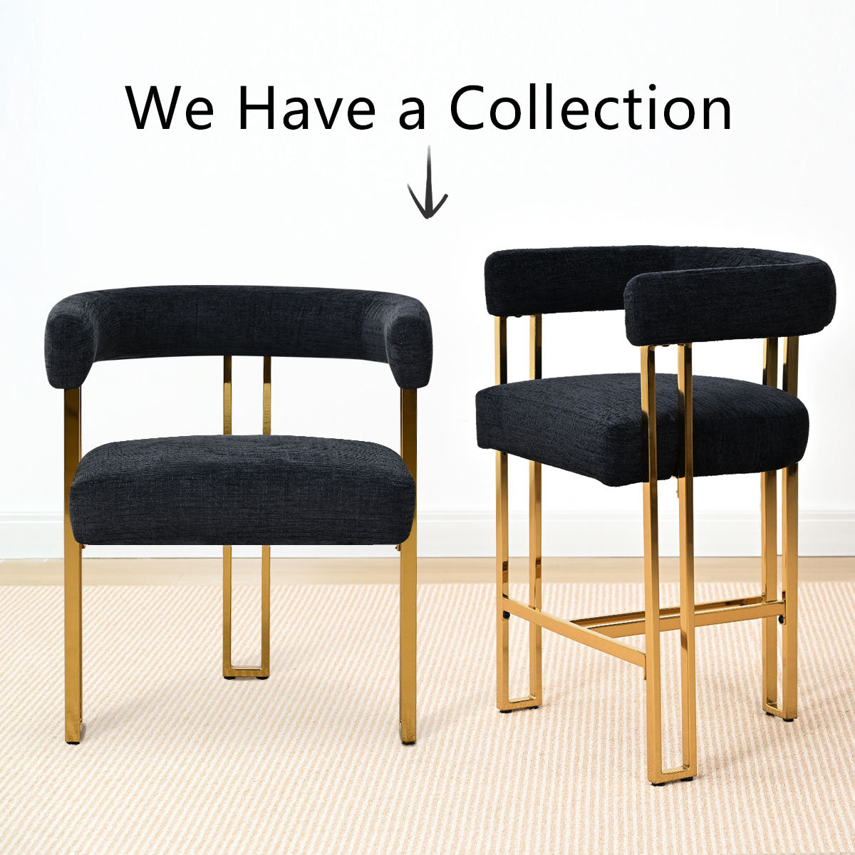 Mia 24" Modern Gold Chenille Dining Chair with Arms (Set of 6)