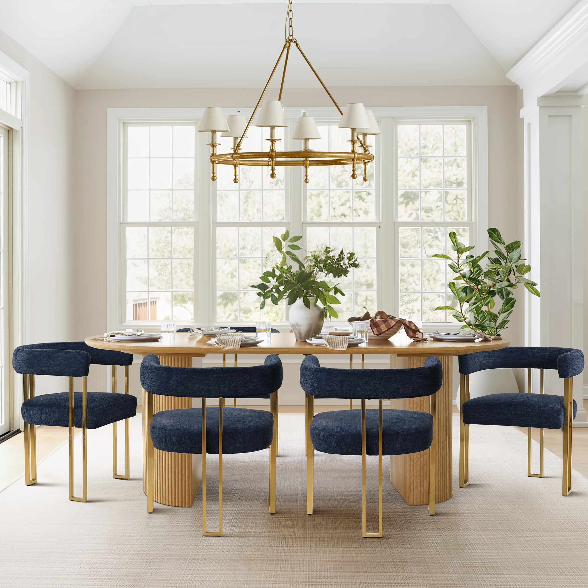 Mia 24" Modern Gold Chenille Dining Chair with Arms (Set of 6)