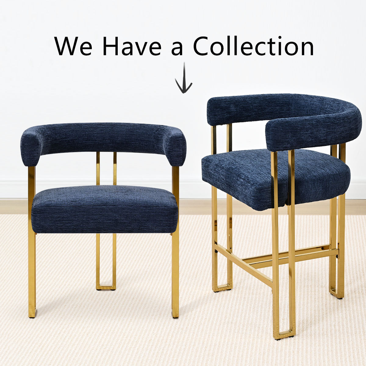 Mia 24" Modern Gold Chenille Dining Chair with Arms (Set of 6)