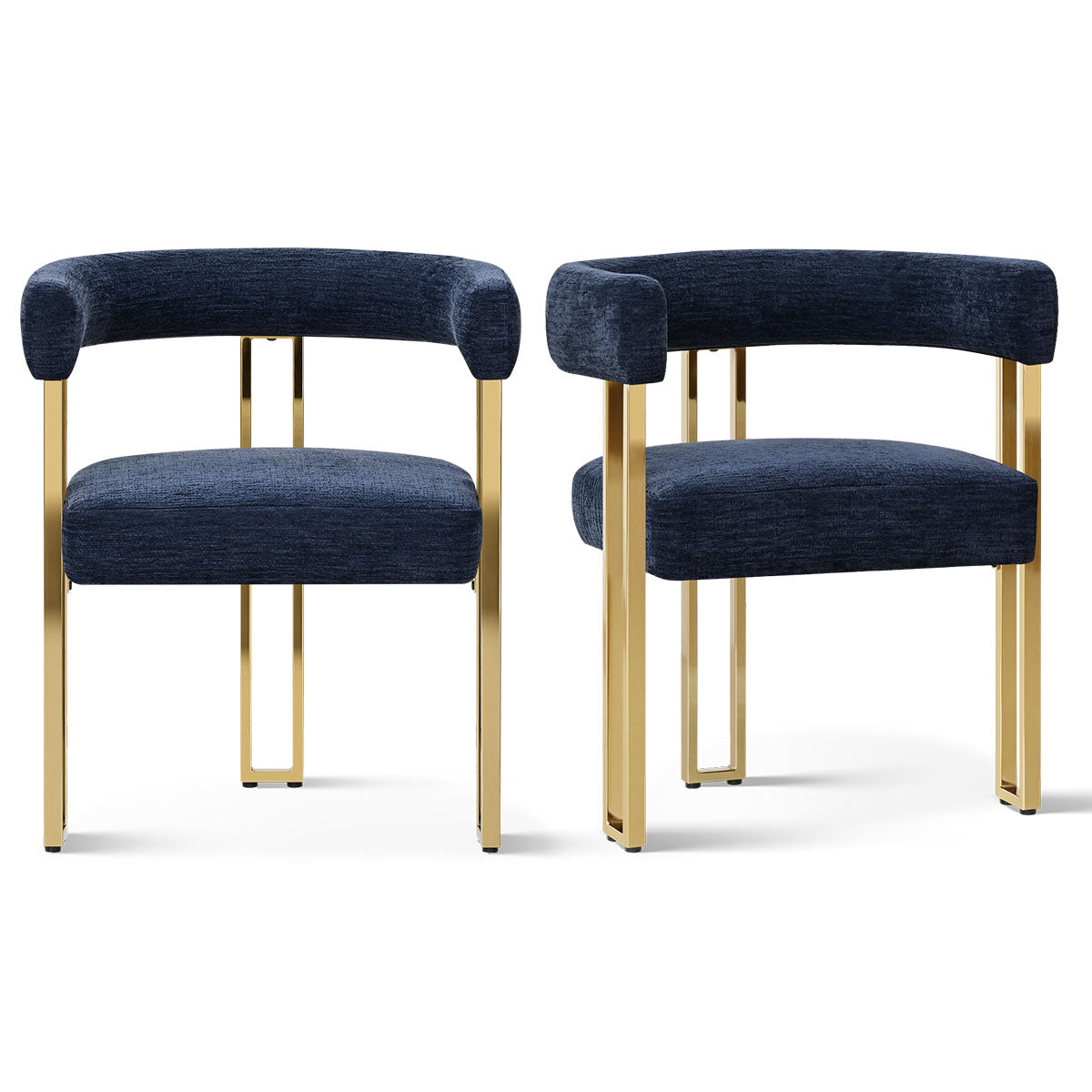 Mia 24" Modern Gold Chenille Dining Chair with Arms (Set of 2)
