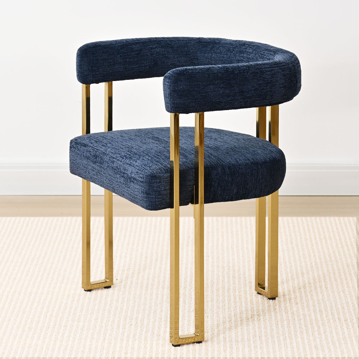 Mia 24" Modern Gold Chenille Dining Chair with Arms (Set of 6)