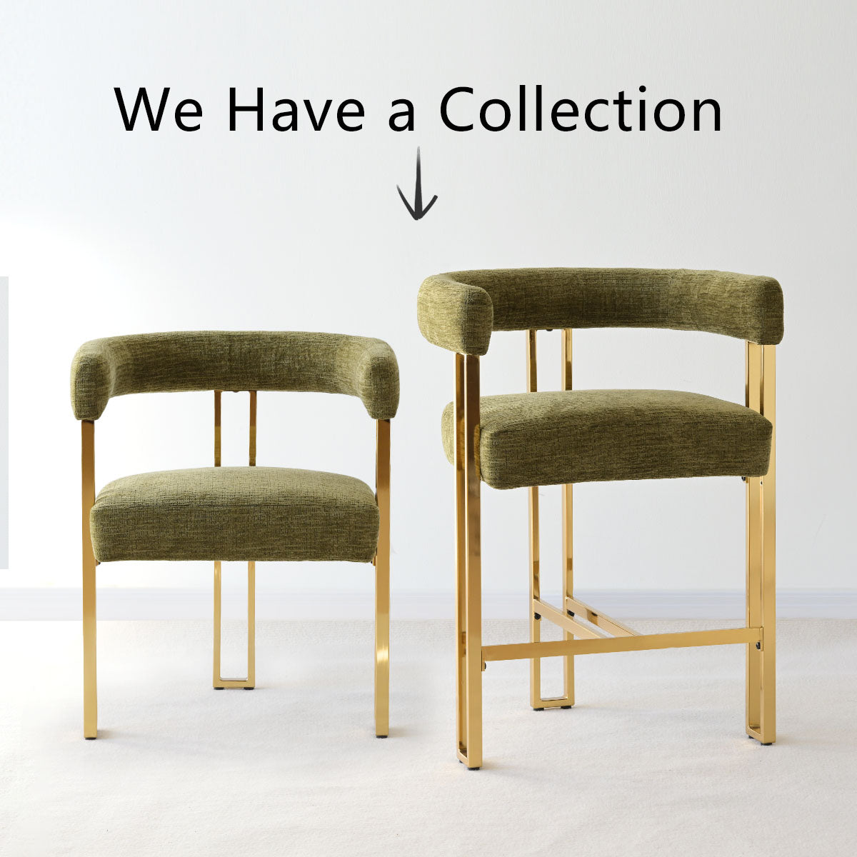 Mia 24" Modern Gold Chenille Dining Chair with Arms (Set of 6)