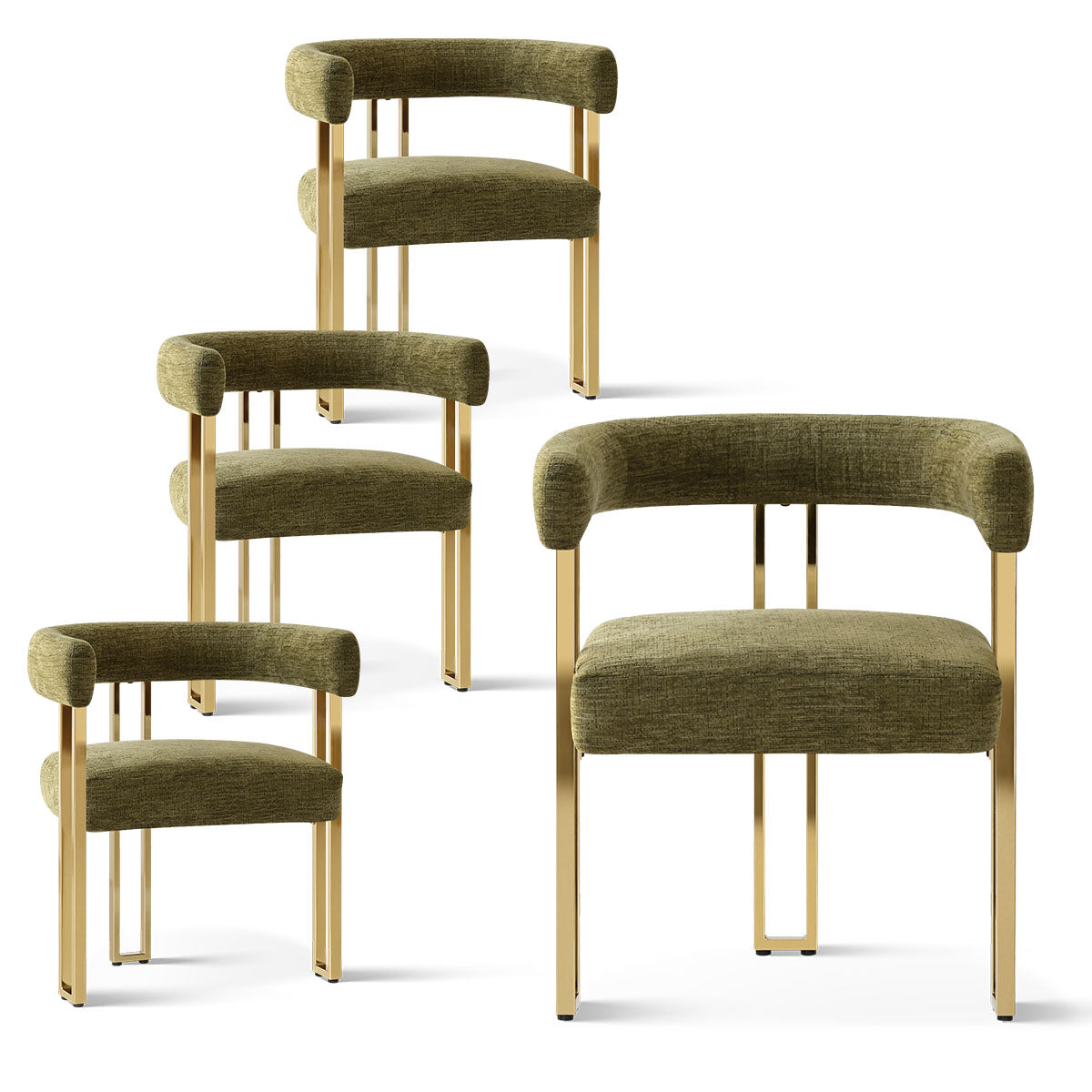 Mia 24" Modern Gold Chenille Dining Chair with Arms (Set of 4)