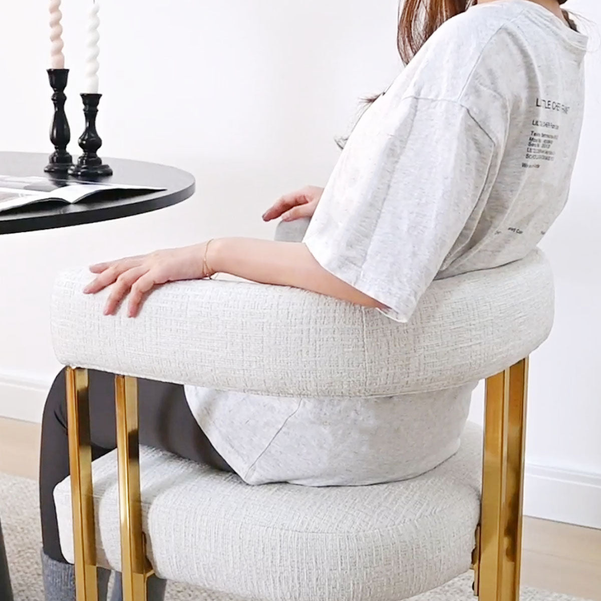 Mia 24" Modern Gold Chenille Dining Chair with Arms (Set of 6)