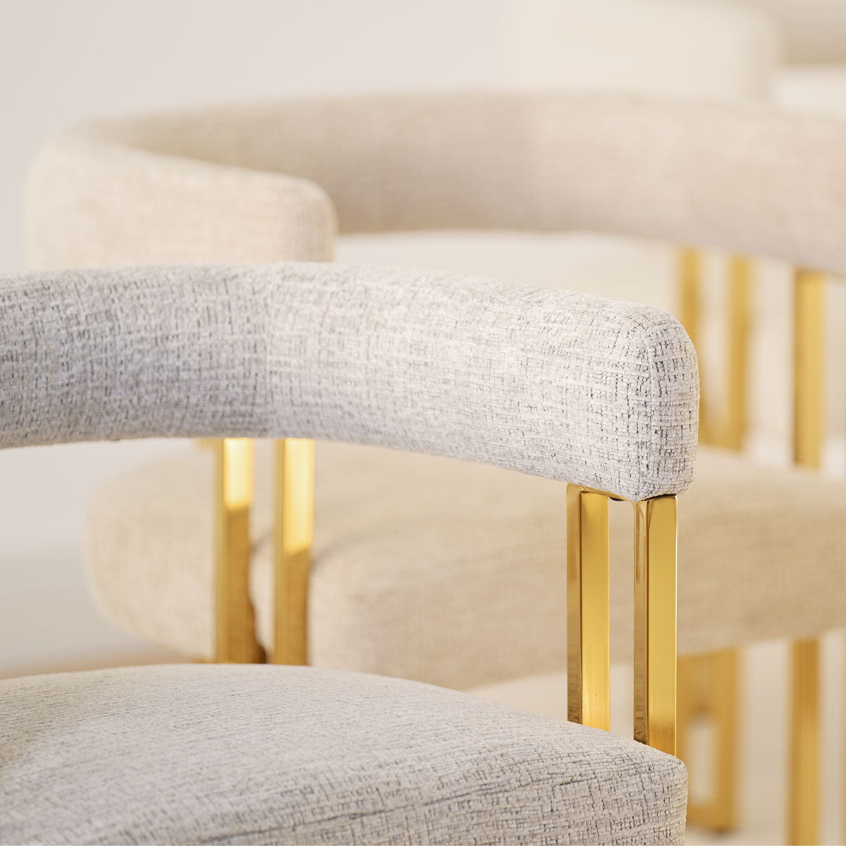 Mia 24" Modern Gold Chenille Dining Chair with Arms (Set of 6)