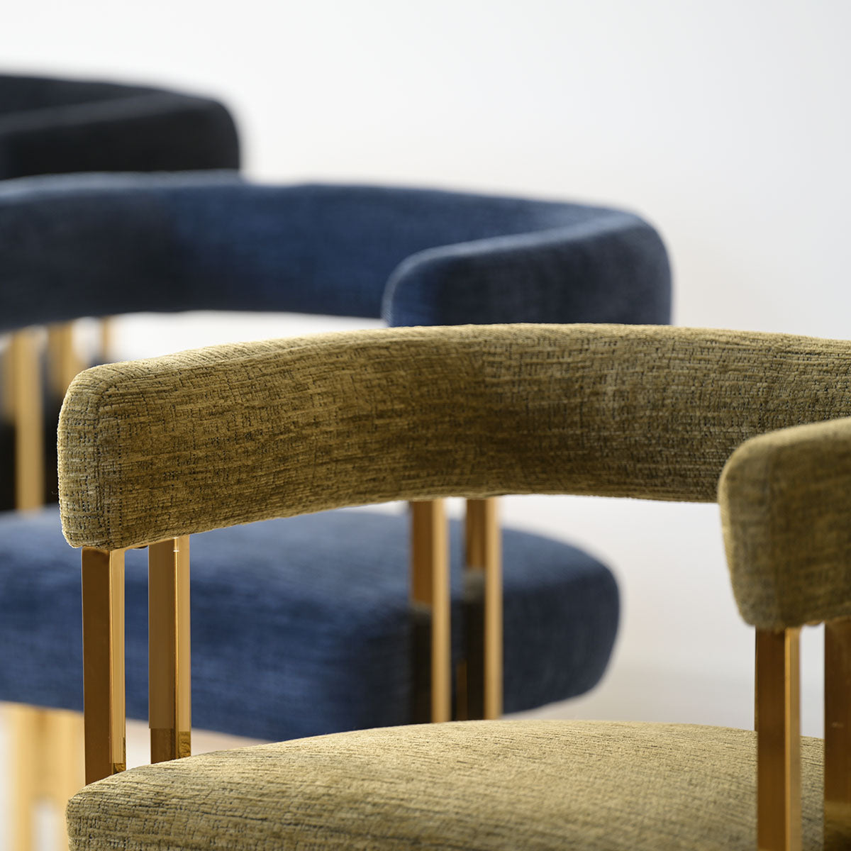 Mia 24" Modern Gold Chenille Dining Chair with Arms (Set of 6)