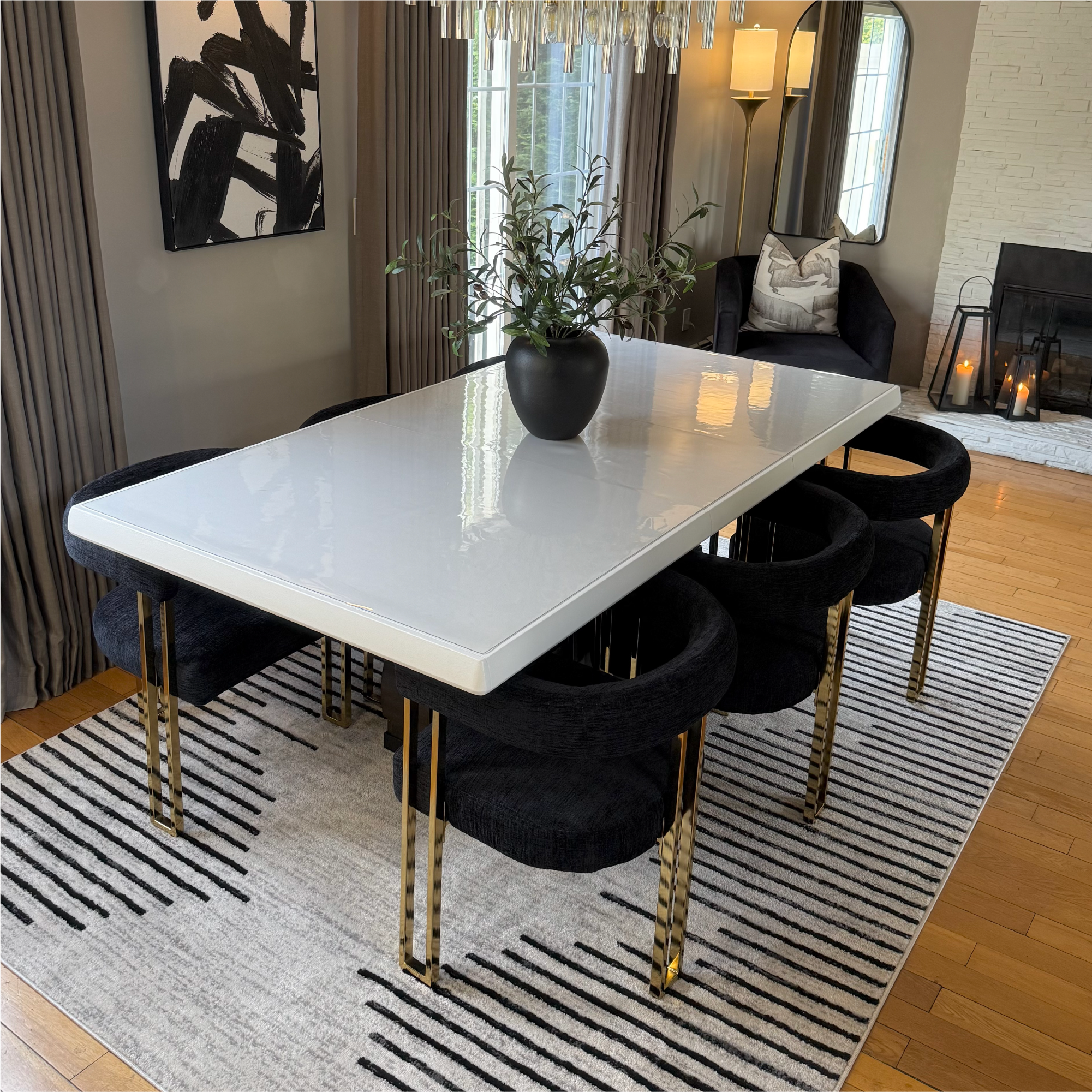 Mia 24" Modern Gold Chenille Dining Chair with Arms (Set of 6)
