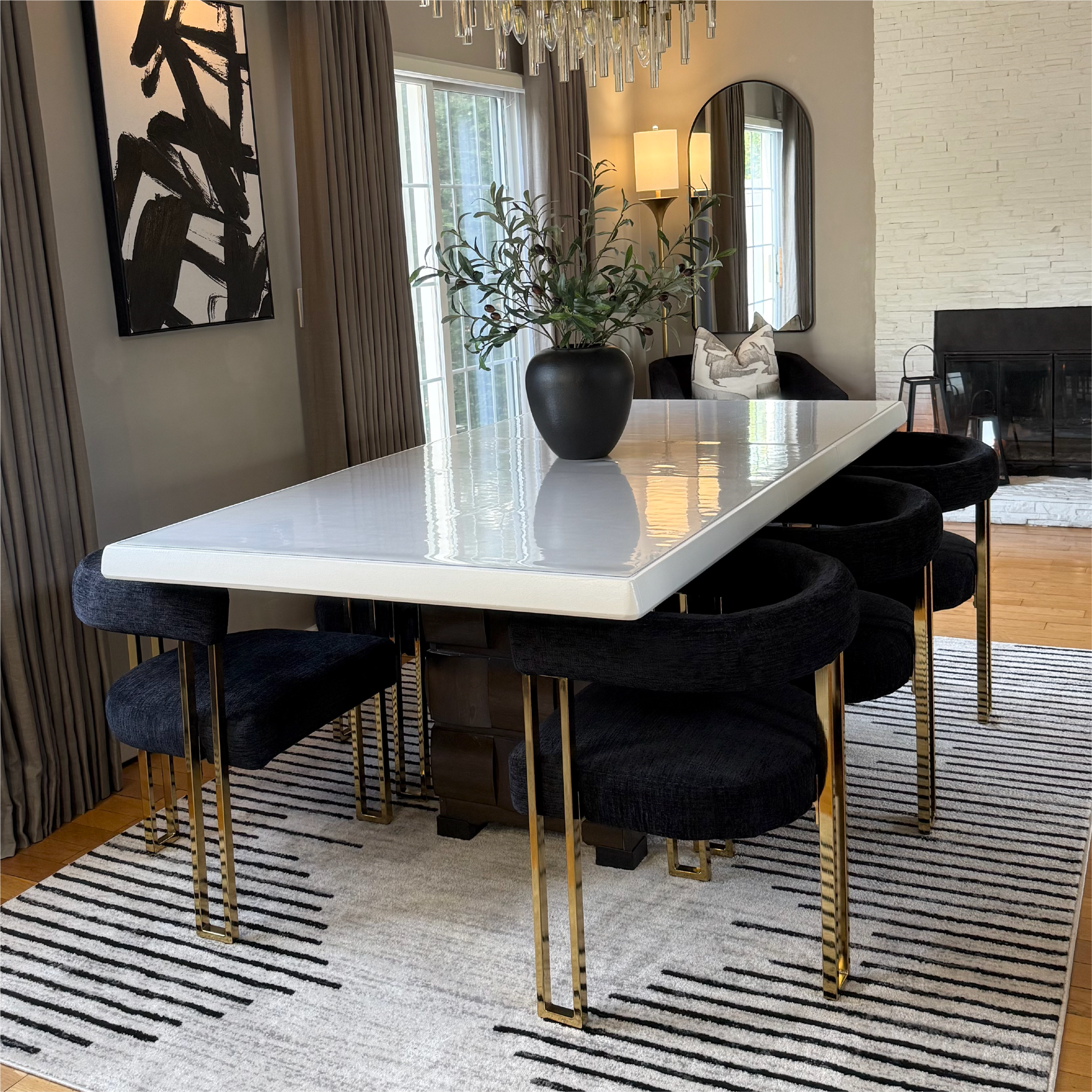 Mia 24" Modern Gold Chenille Dining Chair with Arms (Set of 6)