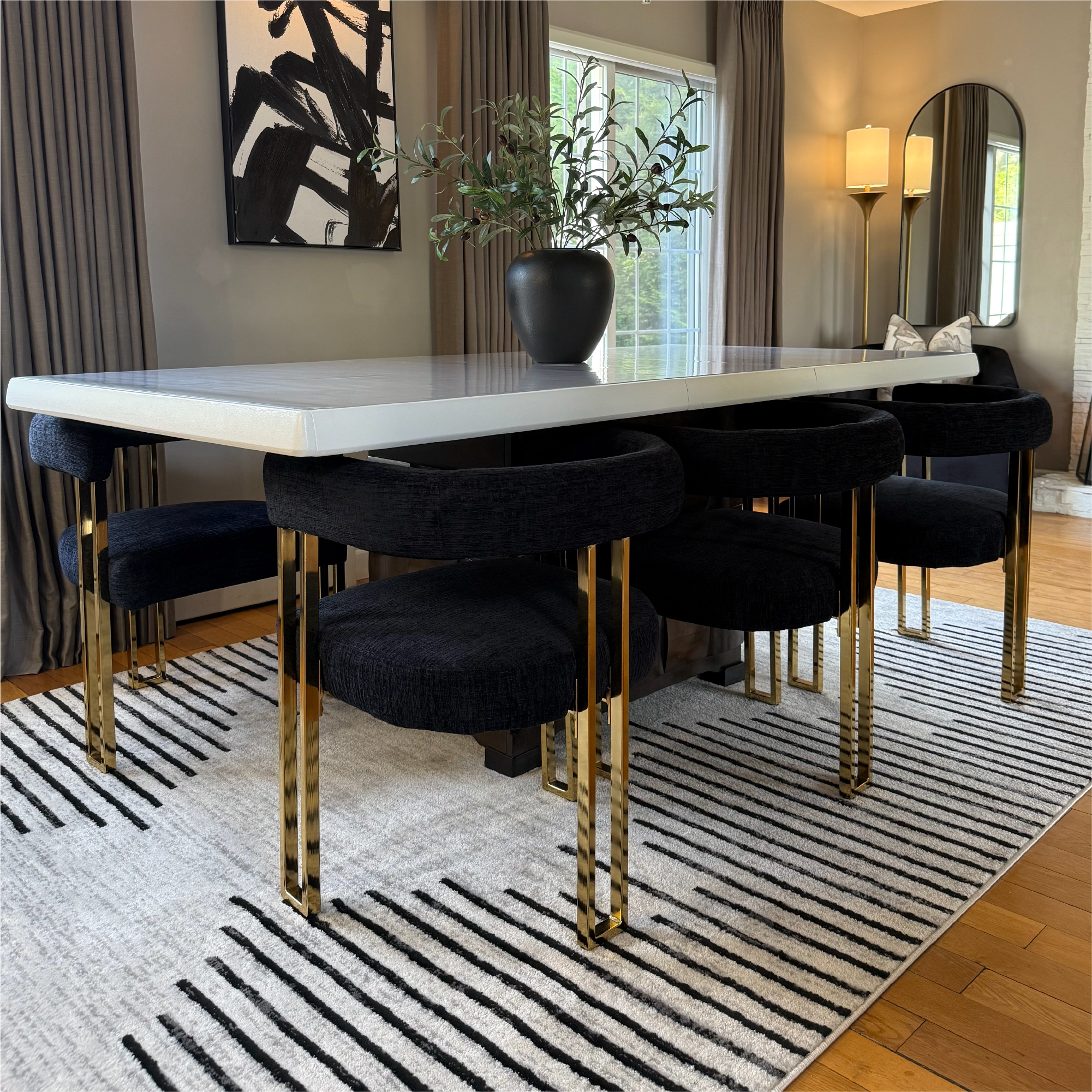 Mia 24" Modern Gold Chenille Dining Chair with Arms (Set of 6)