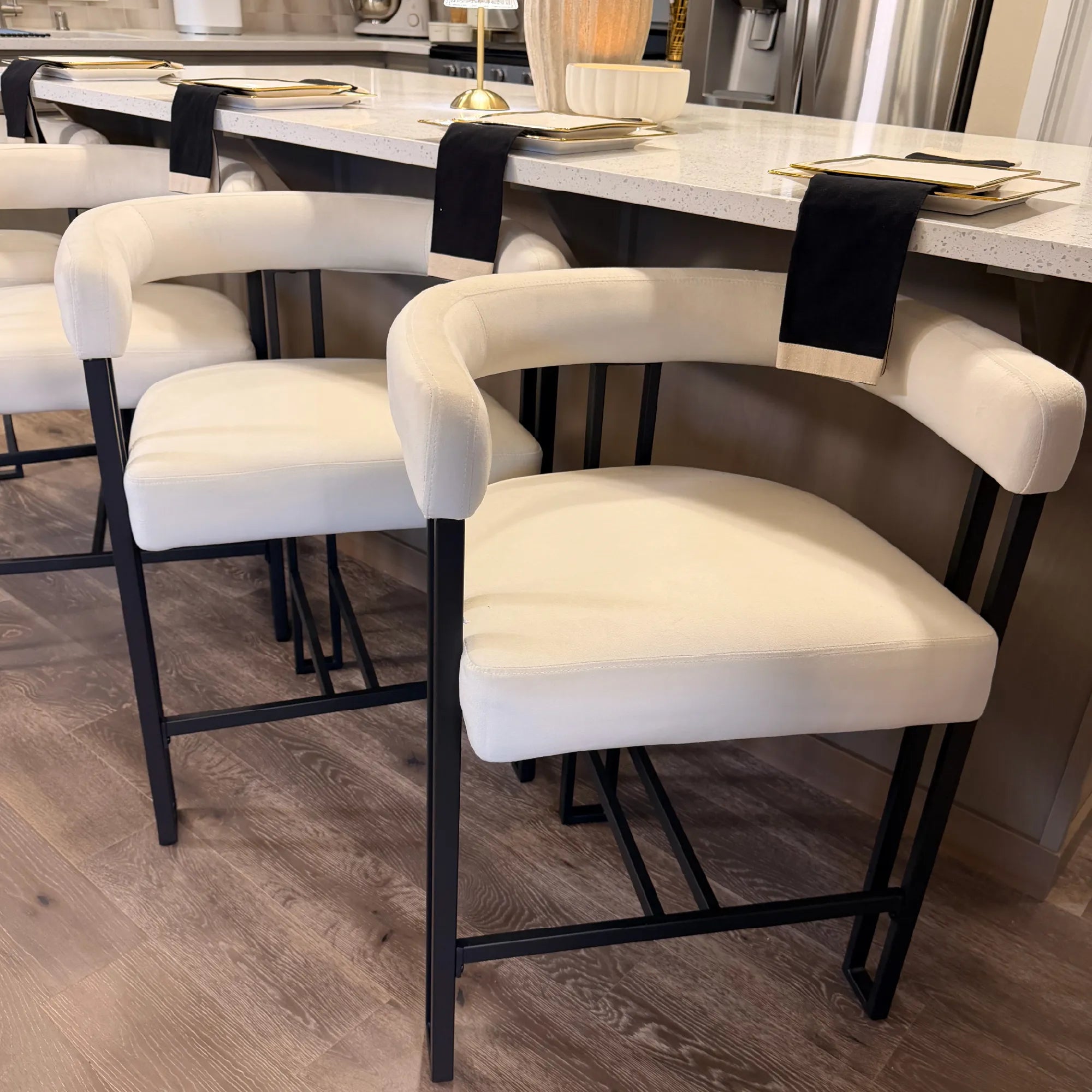 Mia 24" Modern Velvet Counter Stool with Arms (Set of 4)