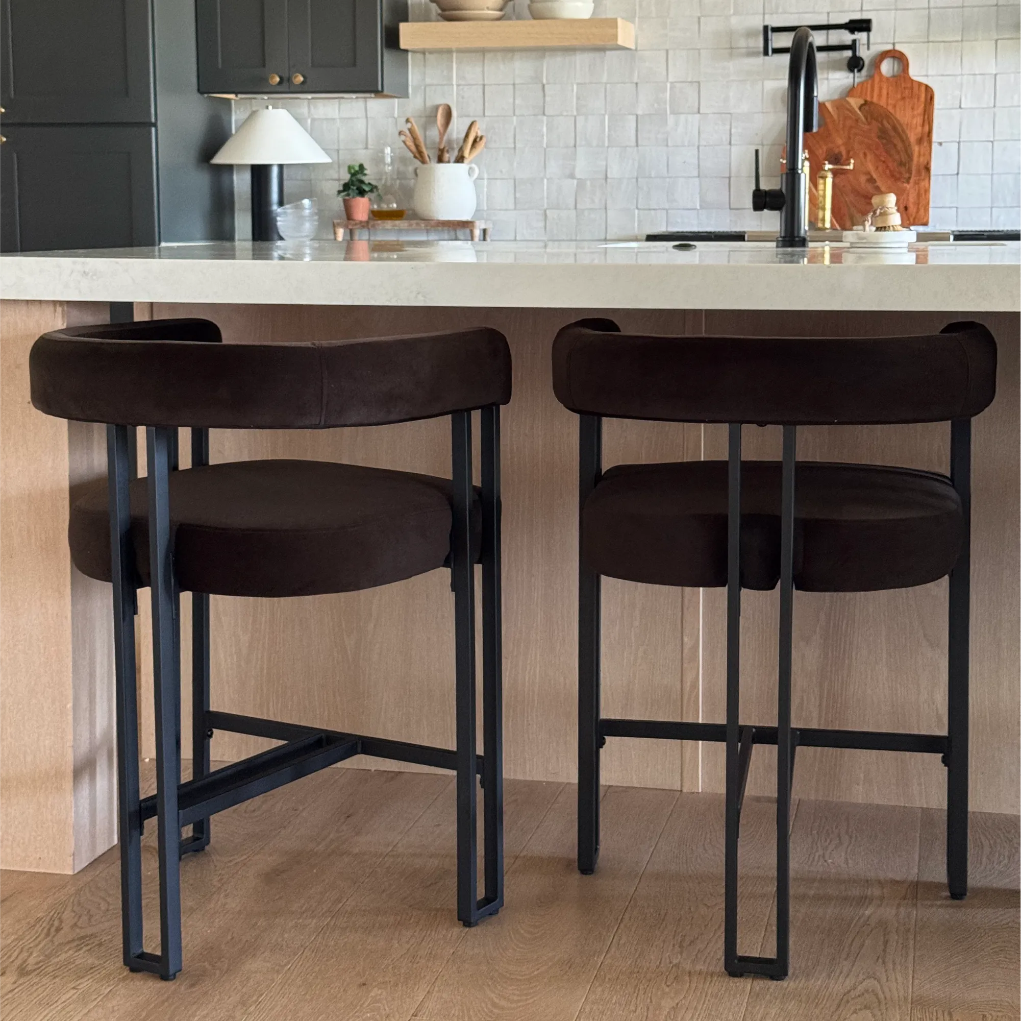 Mia 24" Modern Velvet Counter Stool with Arms (Set of 2)