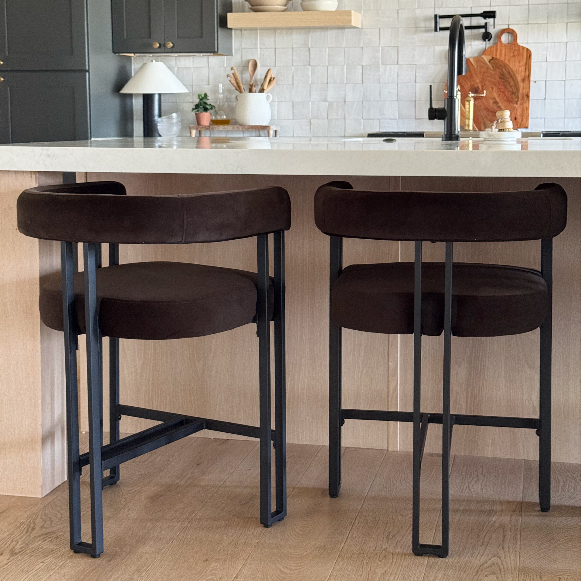 Mia 24" Modern Velvet Counter Stool with Arms (Set of 2)