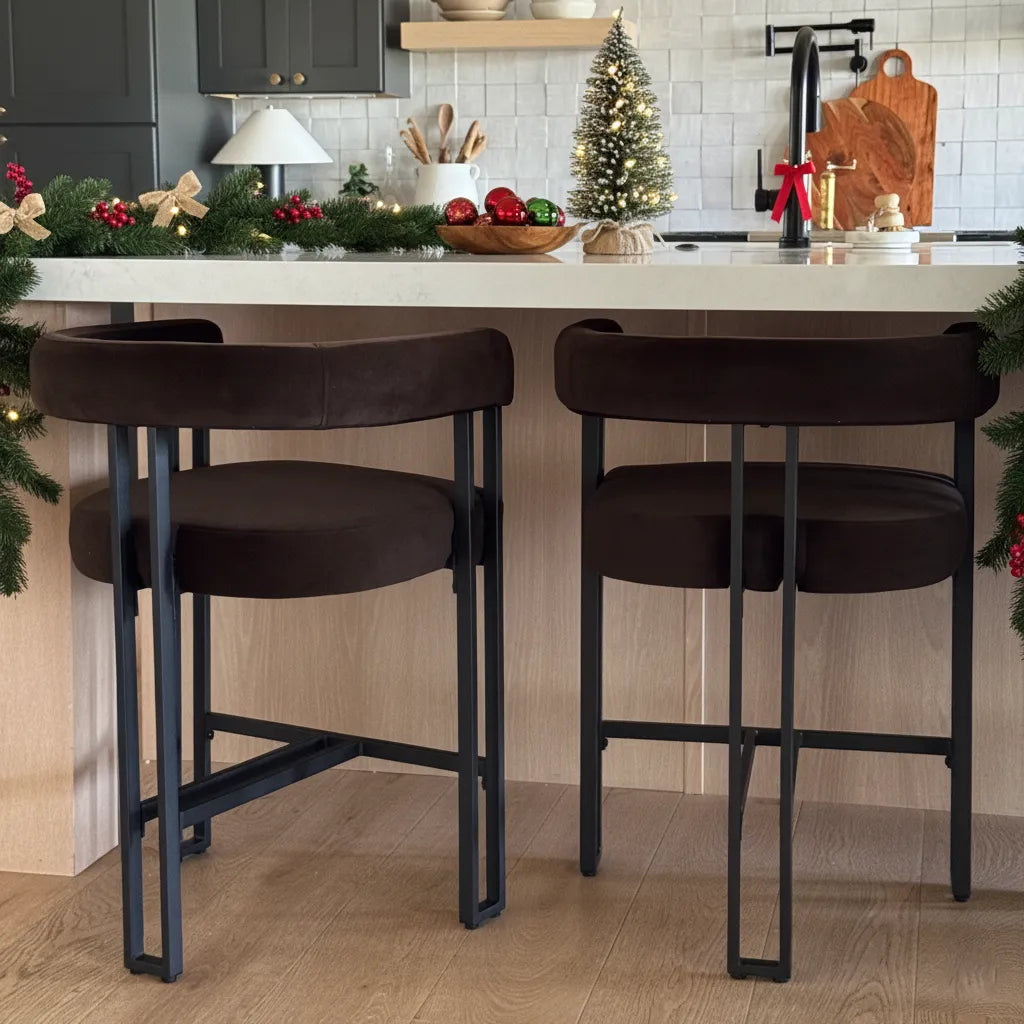 Mia 24" Modern Velvet Counter Stool with Arms (Set of 2)