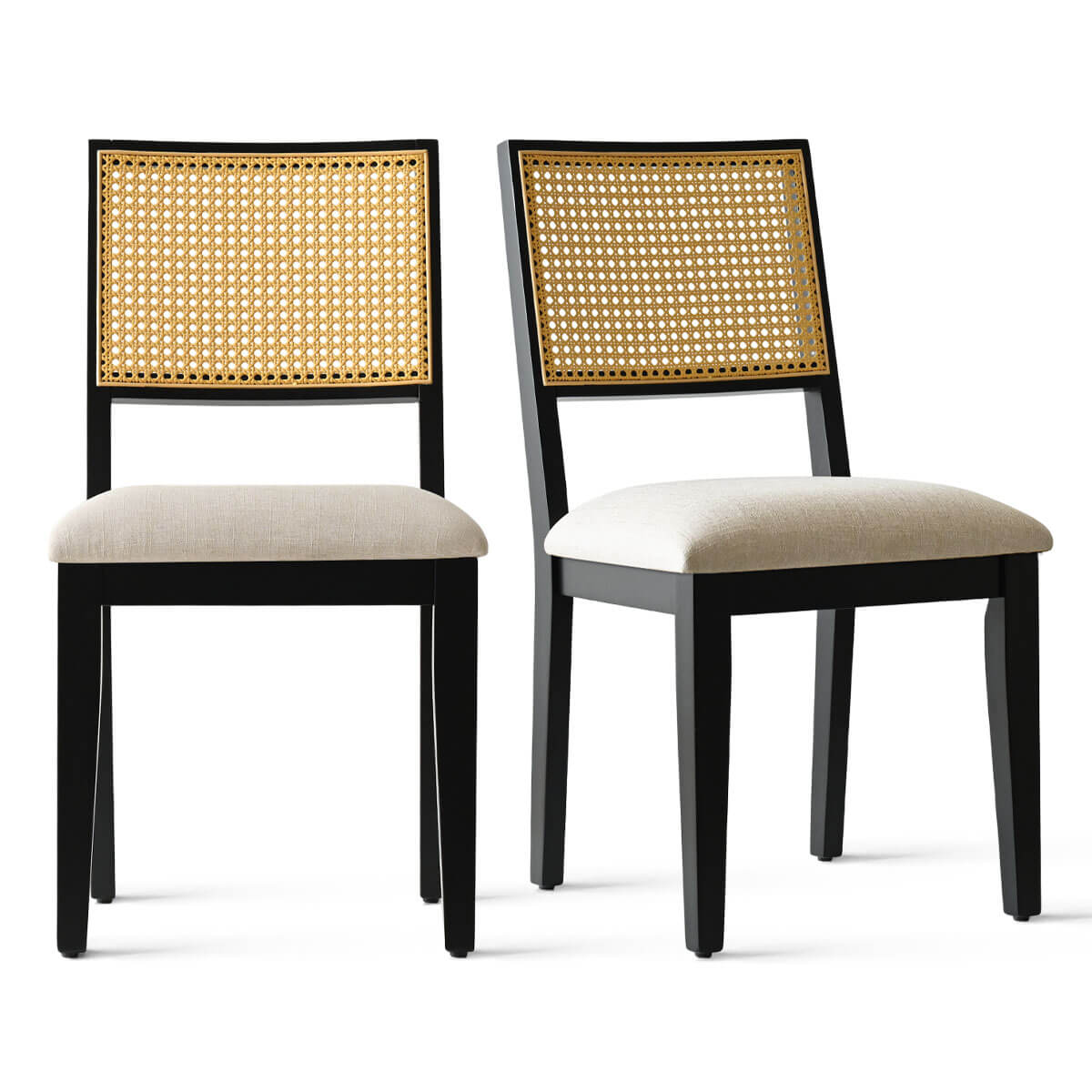 Monica Rattan Solid Wood Upholstered Dining Chair (Set of 2)