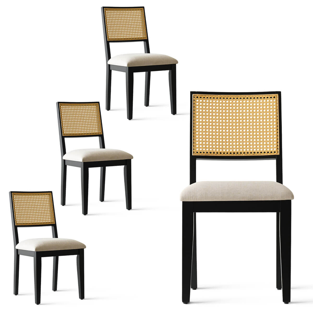 Monica Rattan Solid Wood Upholstered Dining Chair (Set of 4)